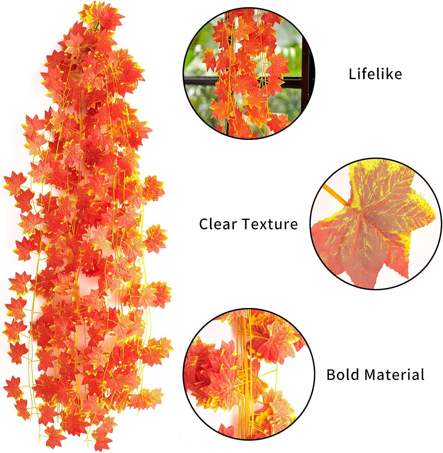 joyhalo Paquete de 24 guirnaldas de hojas de otoño para colgar al aire libre, hojas de arce artificiales para otoño, Acción de Gracias, decoración
