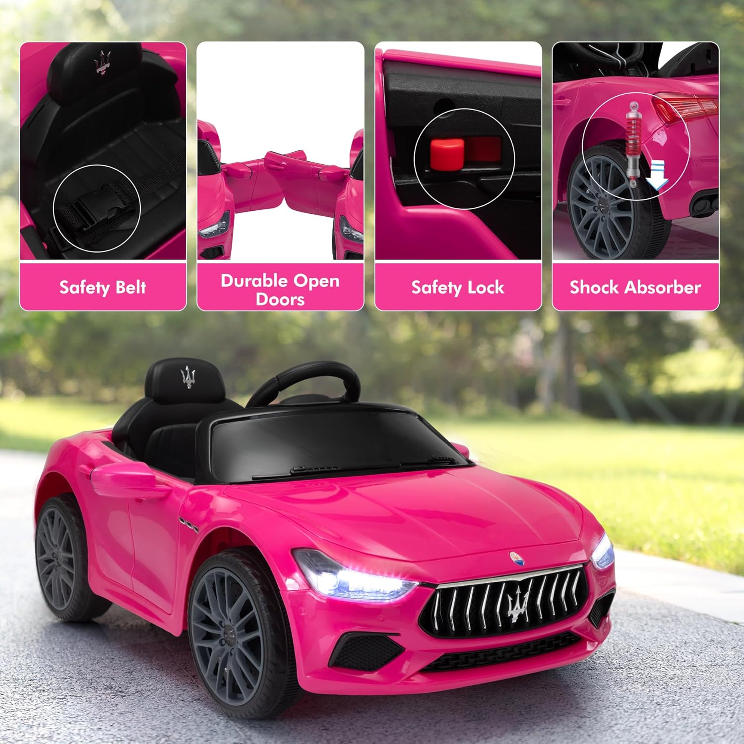 TOBBI Kids Ride on Car, 12V Licensed Maserati Ghibli, Electric Car for Boy Girl with Remote Control, 3 Speeds, Music, Bright Lights, MP3, USB,