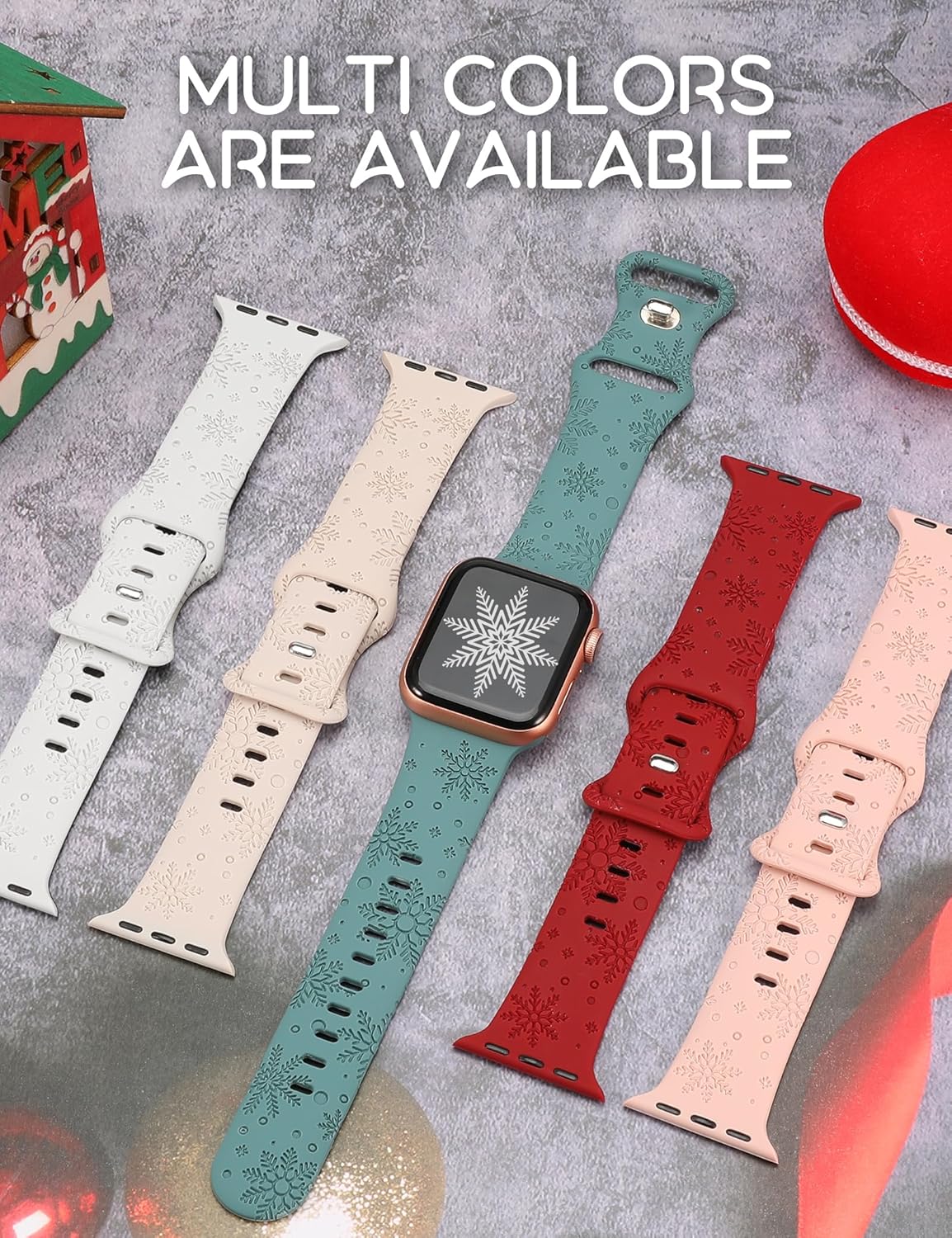 Correa grabada de copos de nieve de Navidad compatible con Apple Watch Series 9, 8, 7, 6, 5, 4, 3, 2, 1, SE 4244451.929 in (UltraUltra 2), correa de