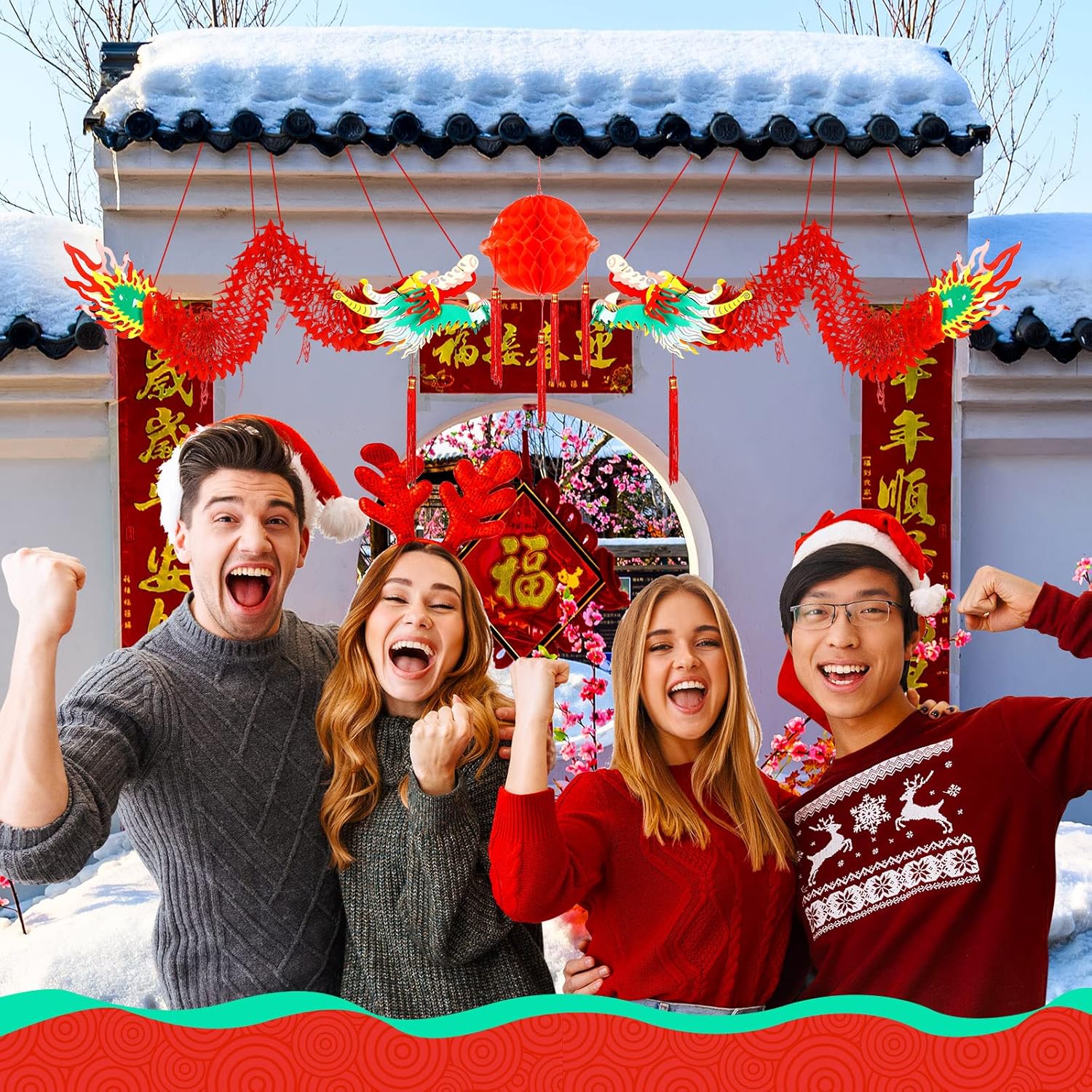 Zonon 2 piezas de dragón de papel de año nuevo chino 3D de 39 pulgadas, guirnalda de dragón, decoración para colgar, adornos de fiesta de Año Nuevo