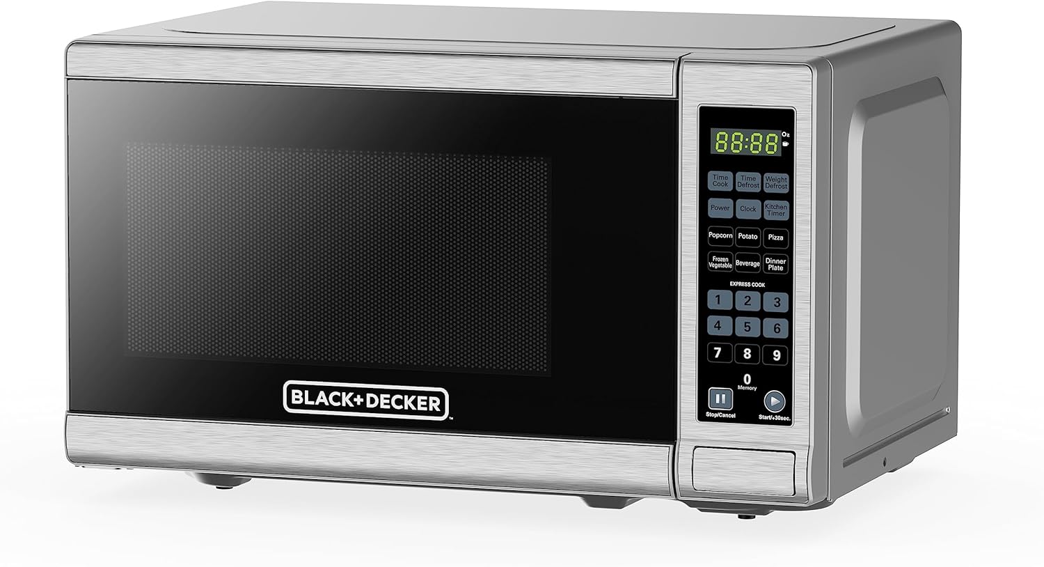 BLACK+DECKER Encimera compacta 0.7 pies cúbicos Horno de microondas digital de 700 vatios, iluminación LED, cerradura para niños, acero inoxidable
