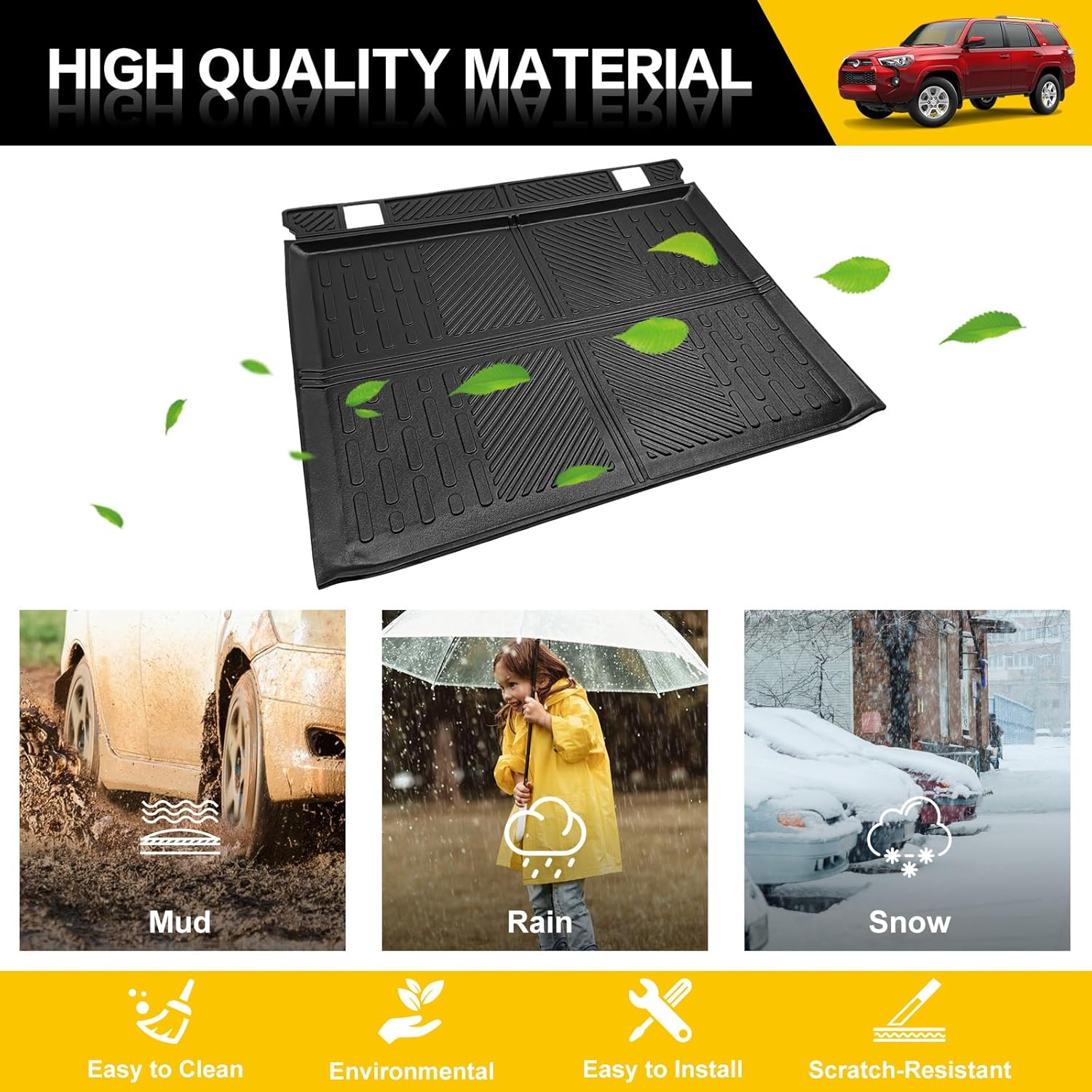 Tapete de maletero para Toyota 4Runner 2010-2024, revestimiento de carga trasera TPE para todo tipo de clima para 4Runner de 5 plazas sin