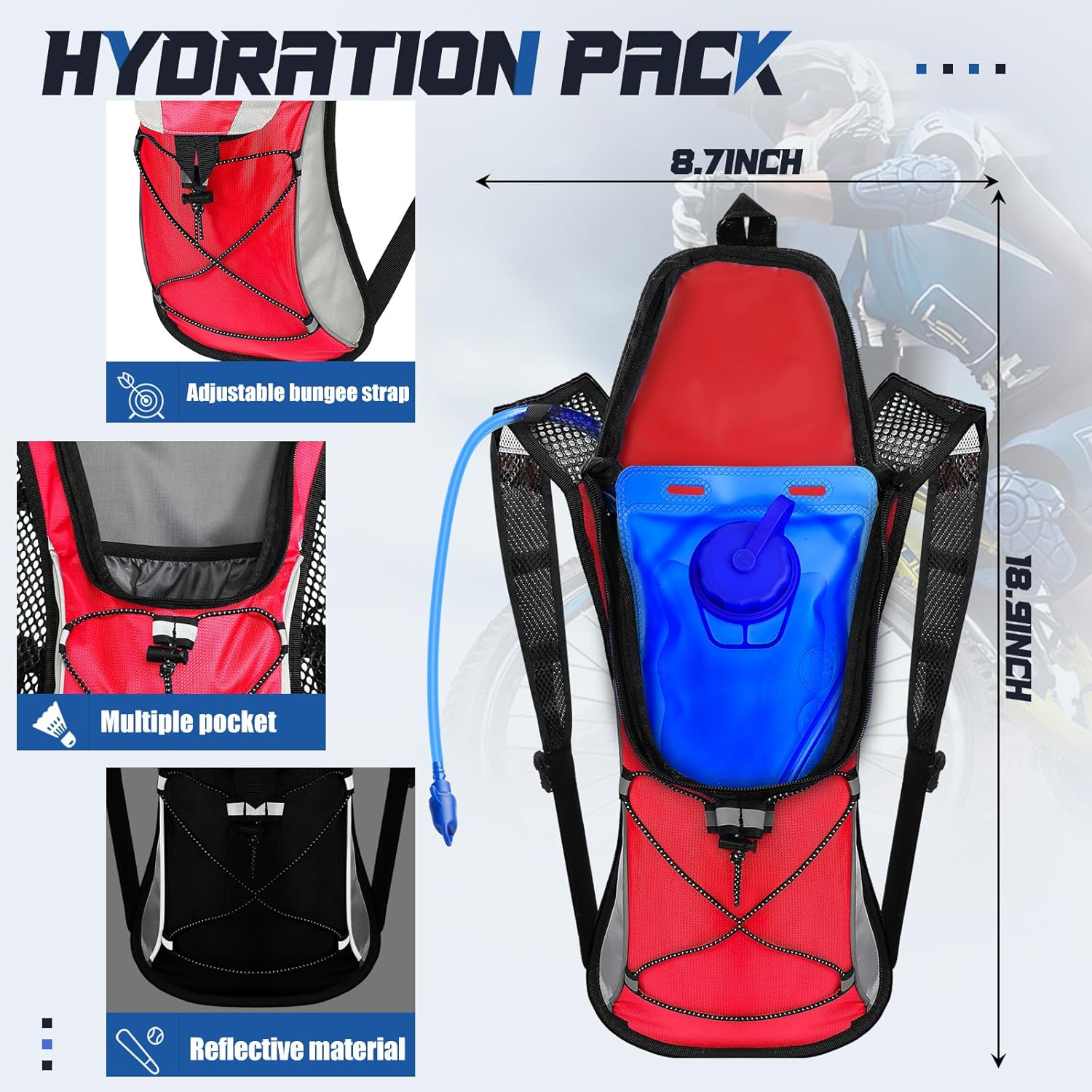 2 Pack Hydration Backpack Pack with 2L Water Bladder, Hiking Backpack with Hydration Bladder Water Rucksack Backpack Bladder Bag Cycling Bicycle
