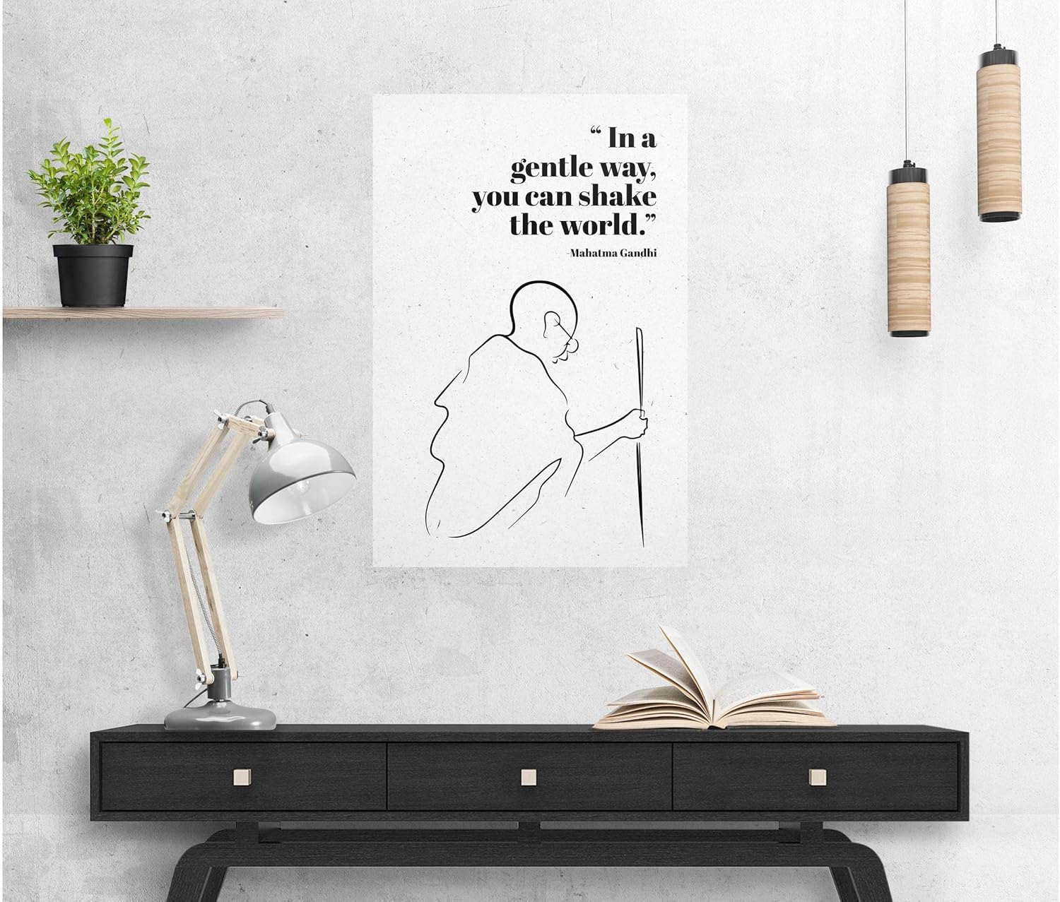 FESOGO In A Gentle Way You Can Shake The World Mahatma Gandhi – Arte de pared con texto en inglés “In A Gentle Way You Can Shake The World” – Arte