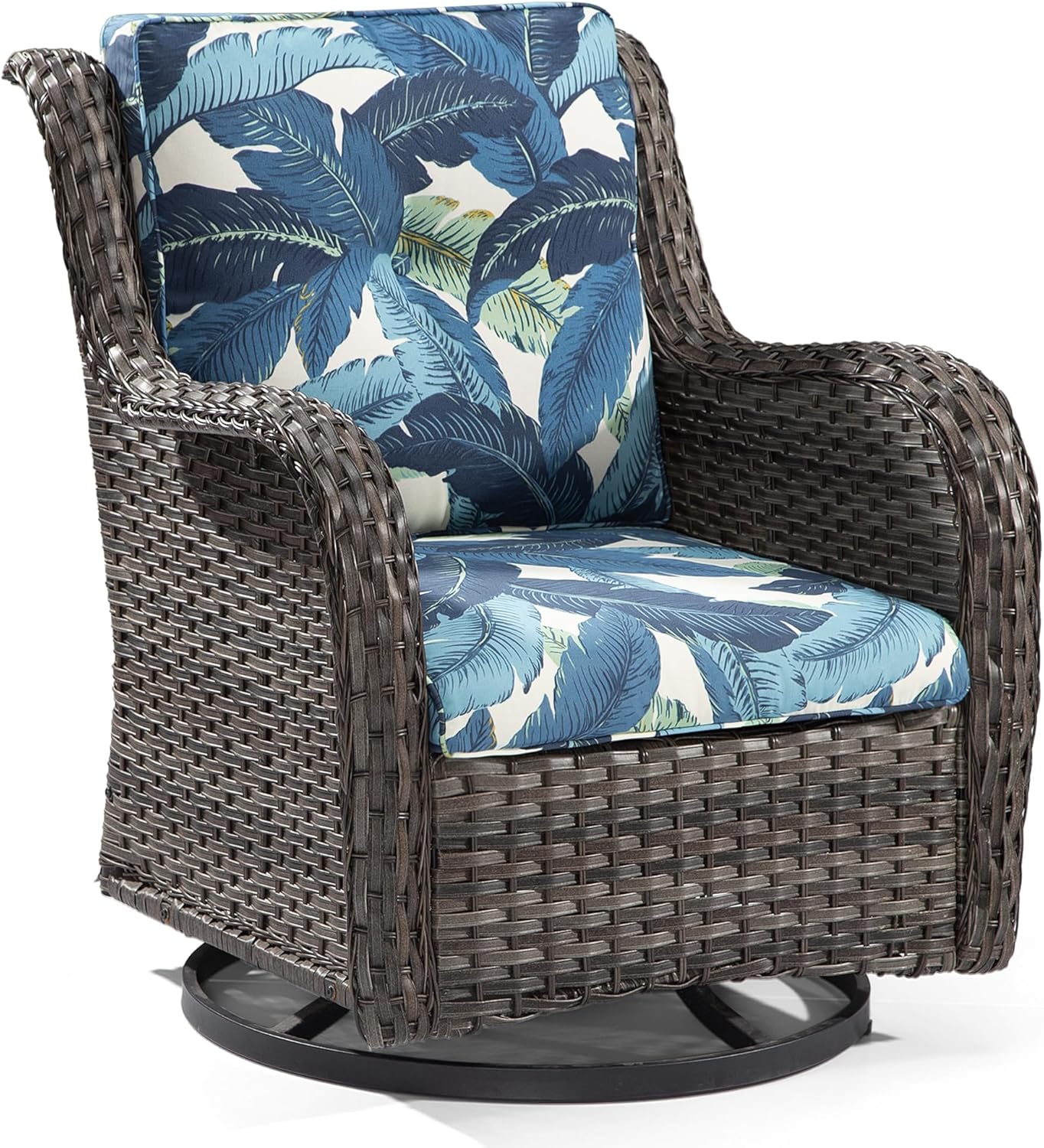 Gardenbee Silla mecedora giratoria para exteriores, sillas giratorias de patio con respaldo alto, muebles de mimbre, 1 mecedora giratoria de ratán