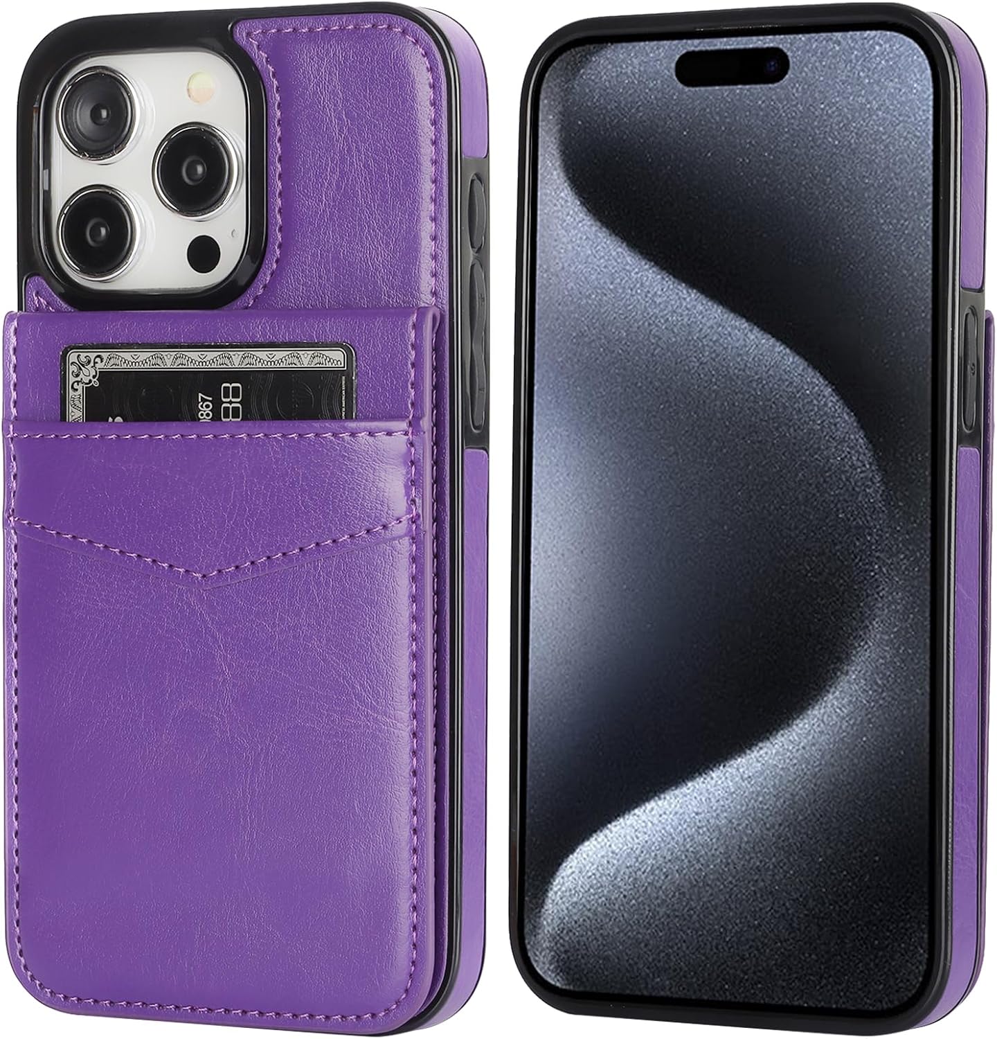 KIHUWEY Funda compatible con iPhone 15 Pro Max con soporte para tarjeta de crédito, cierre magnético de cuero de alta calidad, función atril, funda