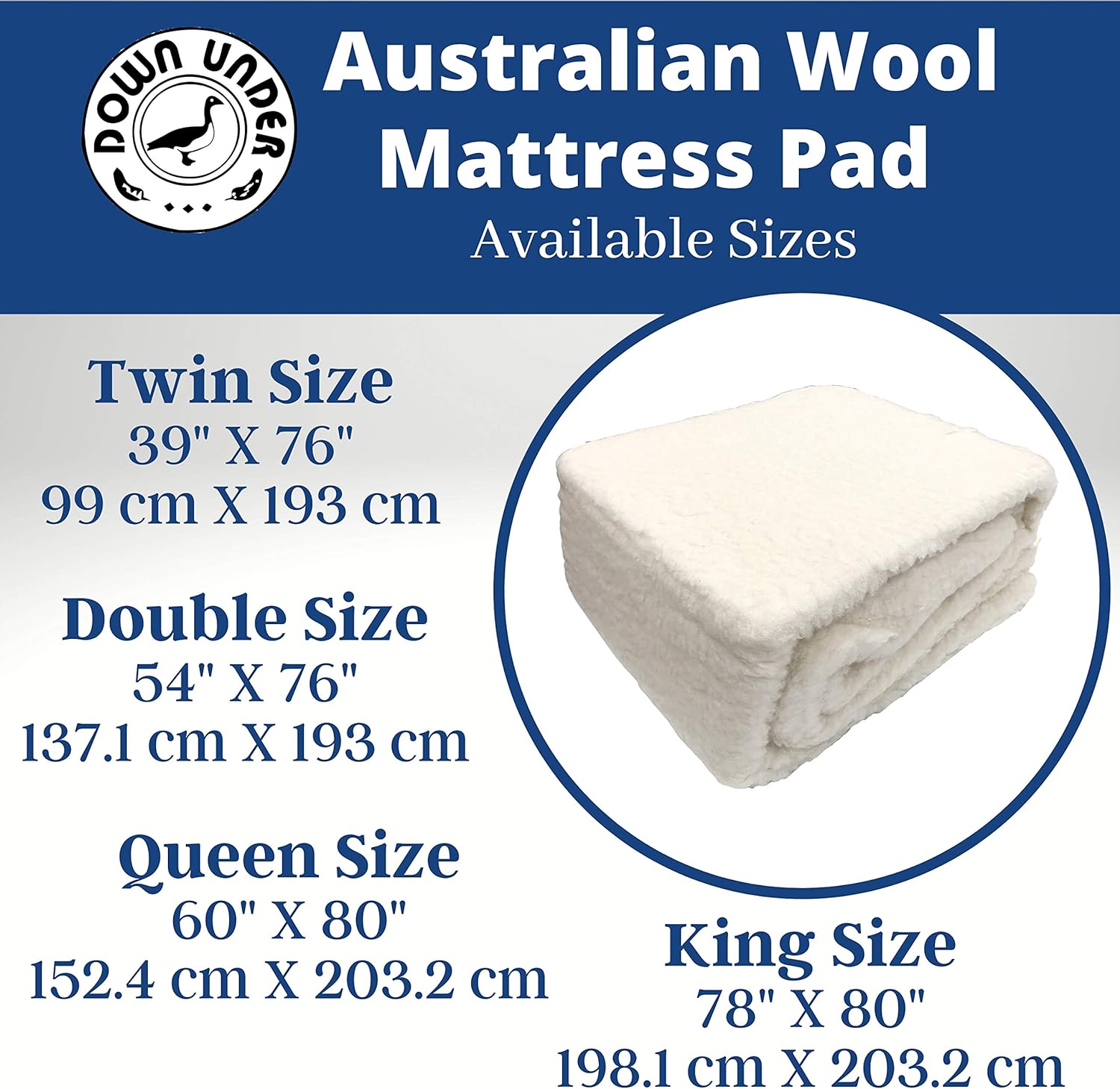 Down Under Cubrecolchón de lana, tamaño King, 100% lana australiana, bolsillo profundo de 15 pulgadas y acolchado de forro polar de 0.5 pulgadas,