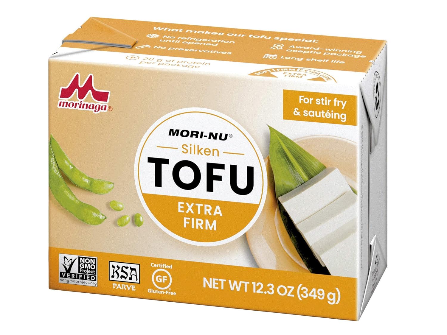 Mori-Nu Silken Tofu extra firme  Suave aterciopelado y cremoso  Bajo en grasa, sin gluten, sin lácteos, vegano, fabricado con soja sin OMG, KSA