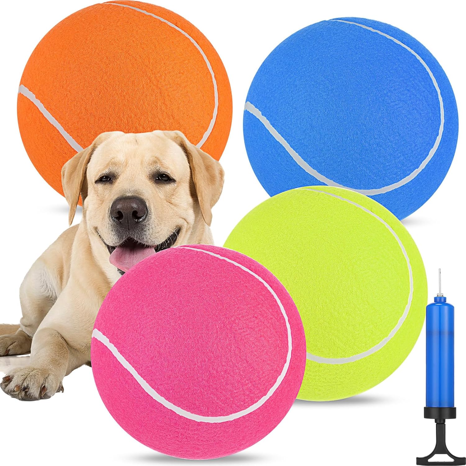 Paquete de 4 pelotas de tenis gigantes inflables para perros de 9.5 pulgadas, pelota de goma grande para interiores y exteriores, pelota de tenis