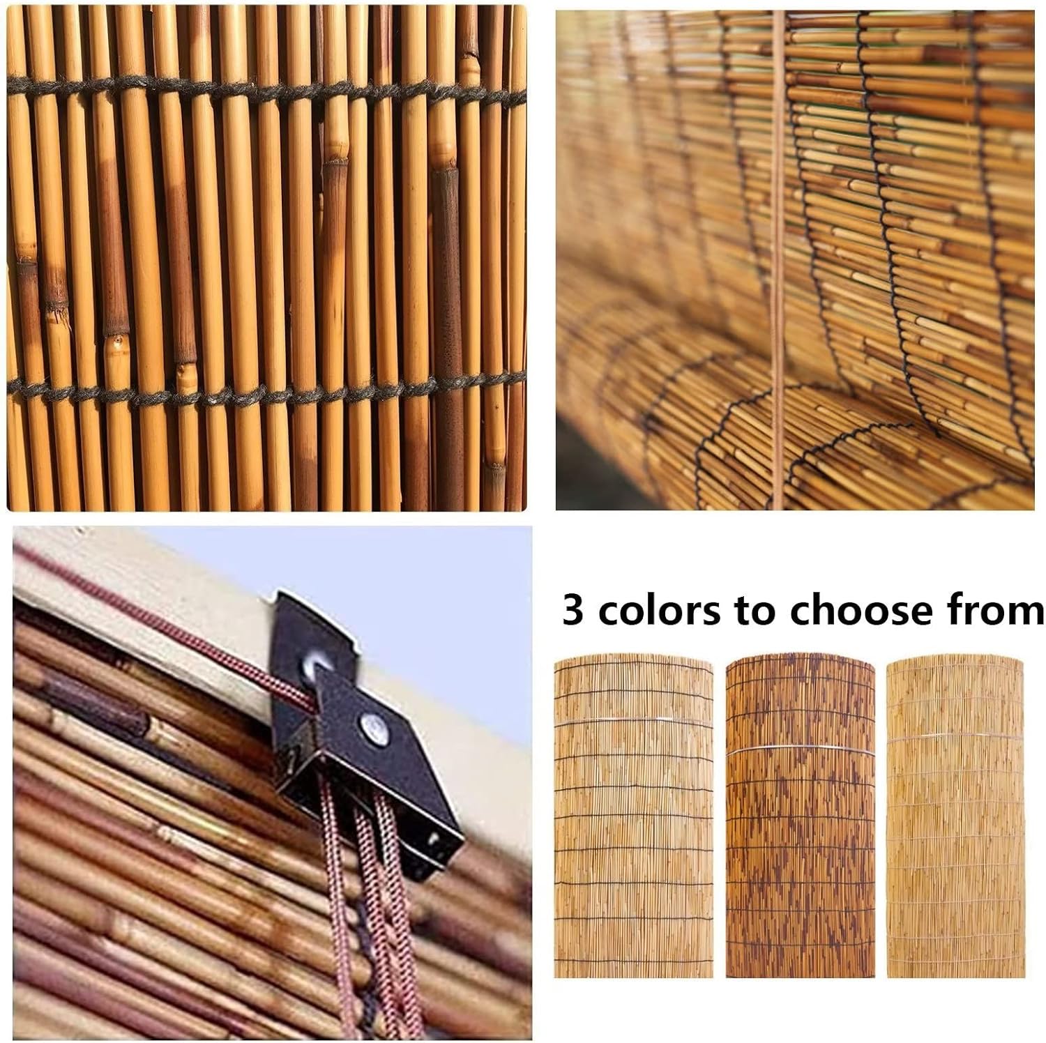 Persianas enrollables sin cordón retro para exteriores, de bambú, enrollables, romanas, para porche, persianas enrollables con junco, protección de