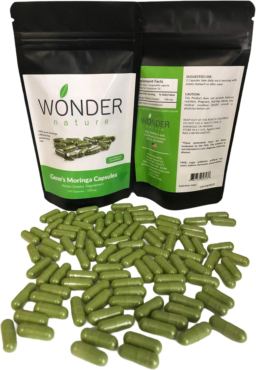 Gene’s Moringa Fine Green Powder 100 Veg. Cápsulas, alta potencia, enfoque energético y alerta, aumenta el sistema inmunológico