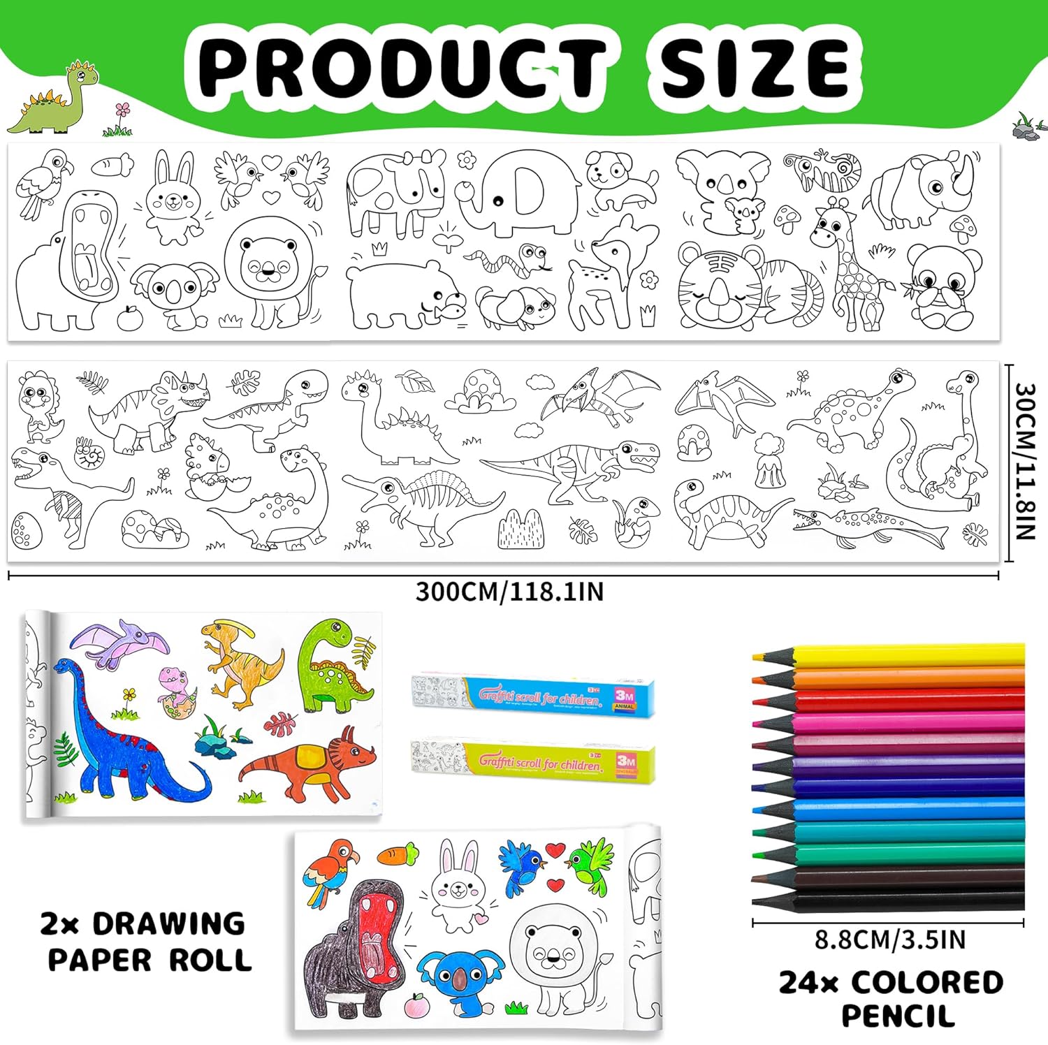 2 rollos de dibujo para niños, rollos de papel adhesivo para colorear con lápiz de color, Doodle Scroll DIY pintura para niños y niñas de 3, 4, 5,