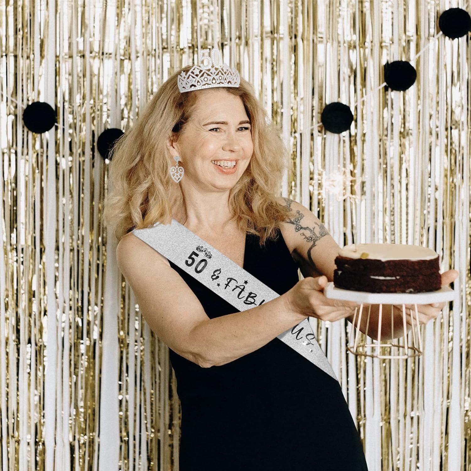 Reina de 50 cumpleaños, tiara de 50 cumpleaños, corona y banda de 50 cumpleaños, regalo de cumpleaños 50 para ella, regalo de cumpleaños para mujer