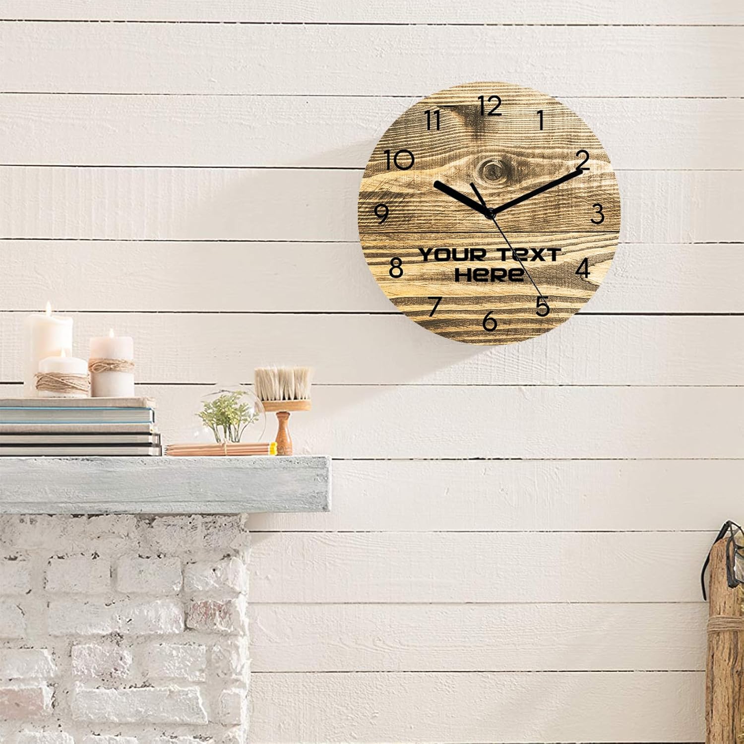Reloj de pared redondo de madera simple de madera, reloj de pared personalizado, analógico, rústico, funciona con pilas, silencioso, sin tictac,