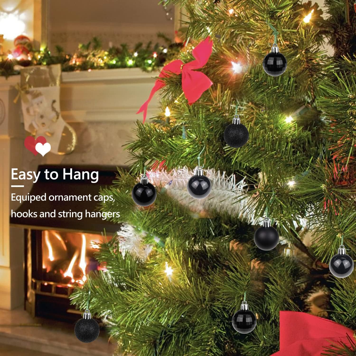 Adornos de bola de Navidad de 1.57 pulgadas, juego de adornos de Navidad negros inastillables, 40 piezas de adornos negros para árbol de Navidad,