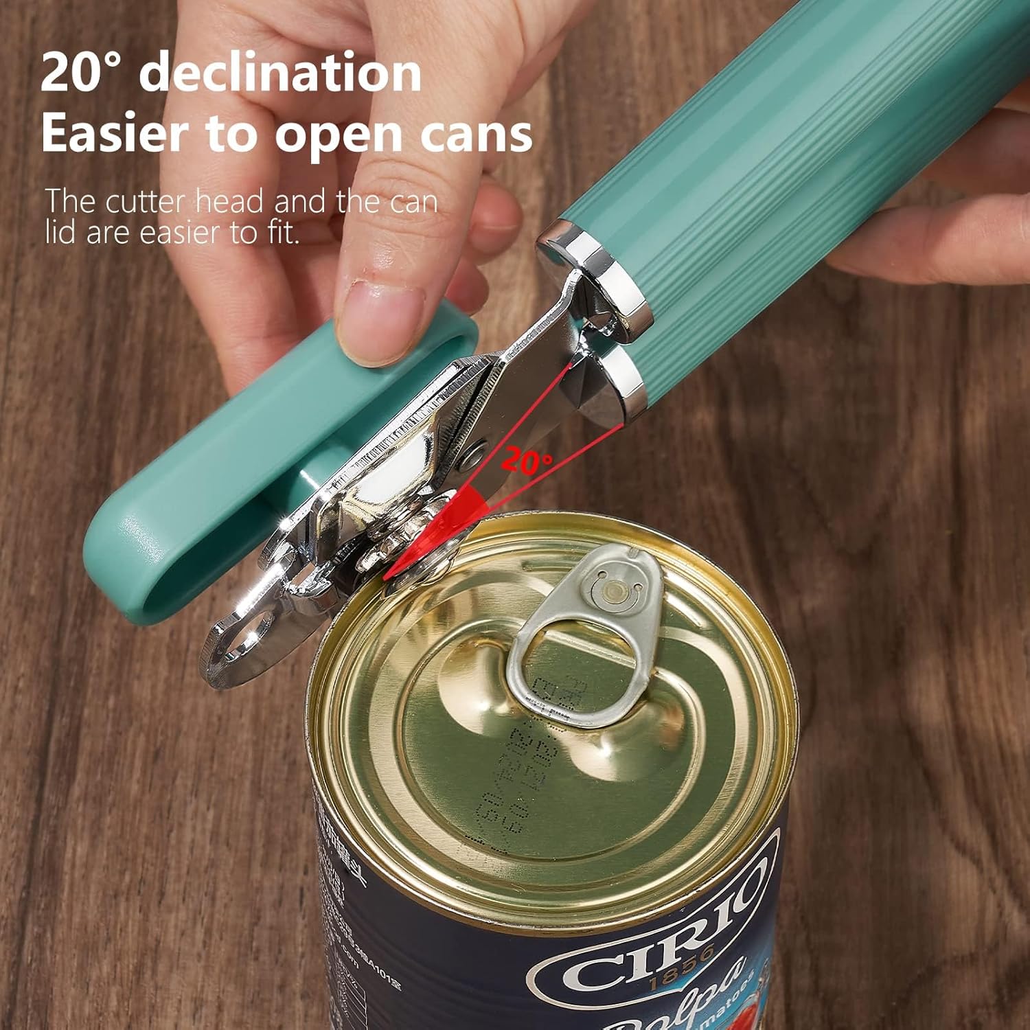 Abrelatas manual, abrelatas de acero inoxidable, apto para alimentos, tapas de lata multifunción con mango antideslizante y perilla grande, borde