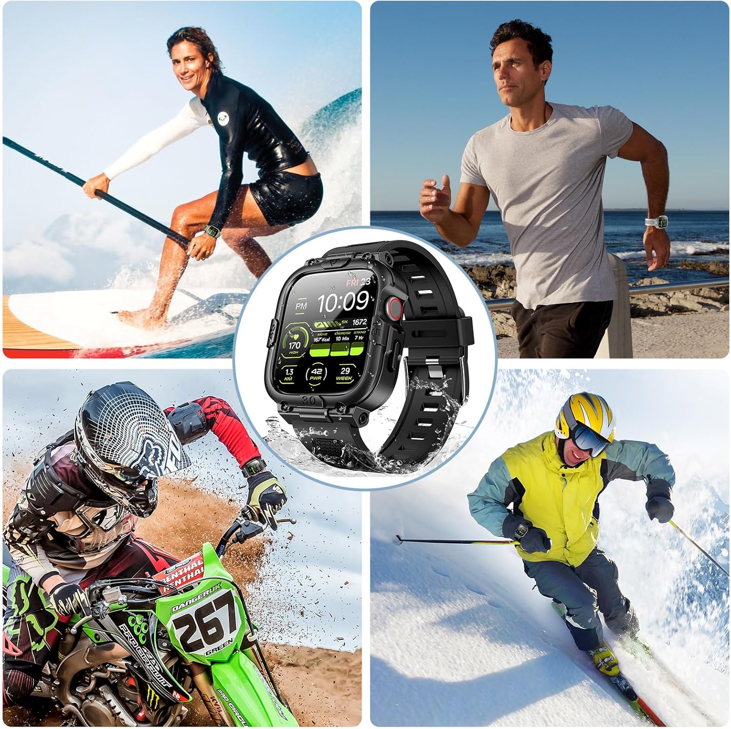Dsytom Funda impermeable con correa compatible con Apple Watch Band de 1.772 pulgadas, 1.732 pulgadas, 1.614 pulgadas, 1.575 pulgadas, para hombres,