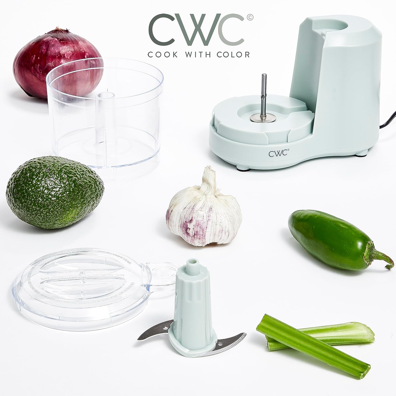 Cook with Color Precisión sin esfuerzo mini picadora de alimentos con cuchillas de acero inoxidable para verduras muy picadas, 1.5 tazas, salvia