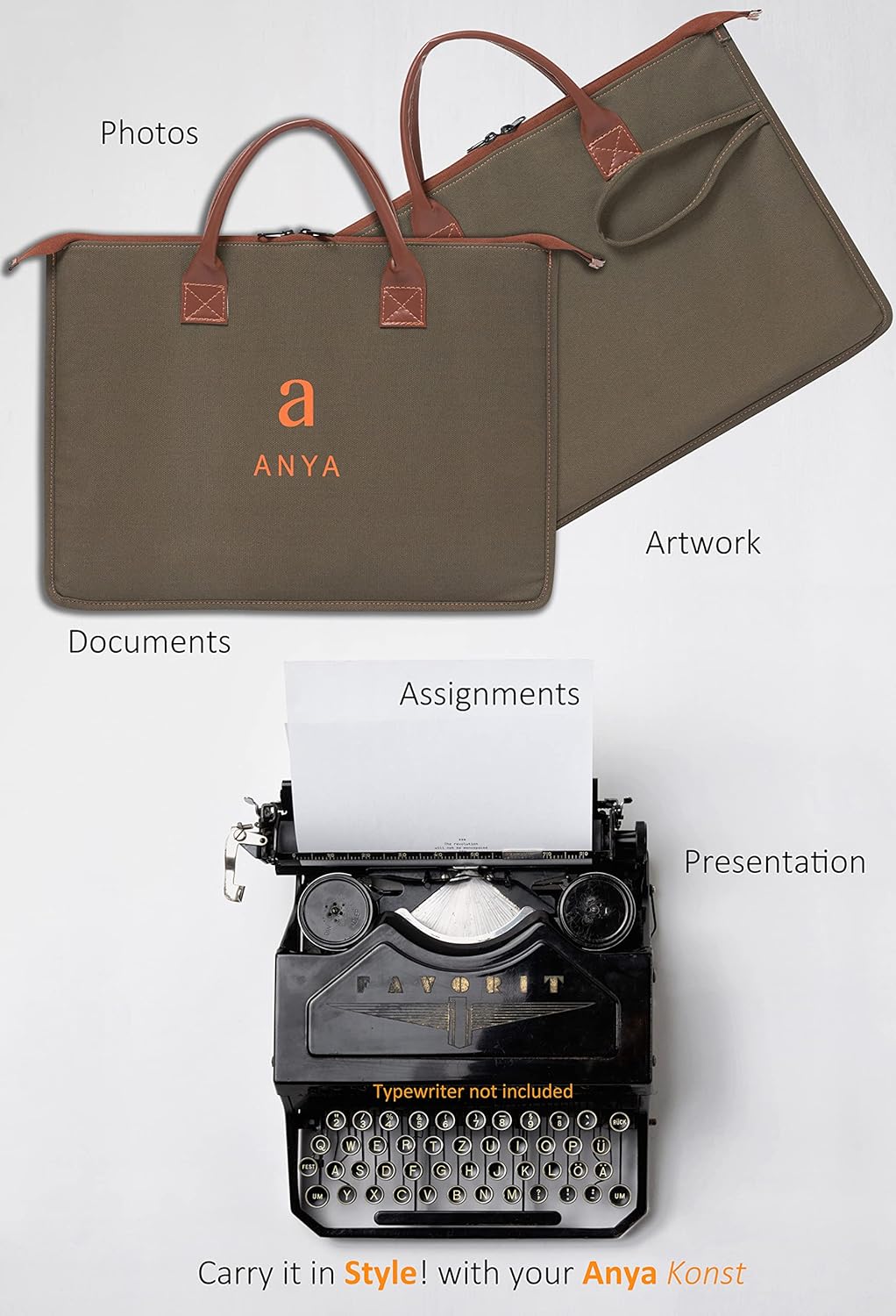 ANYA Bolsa de portafolio de arte, estuche de transporte para artistas, bolsa de almacenamiento para obras de arte, carteles con cremallera y asas,