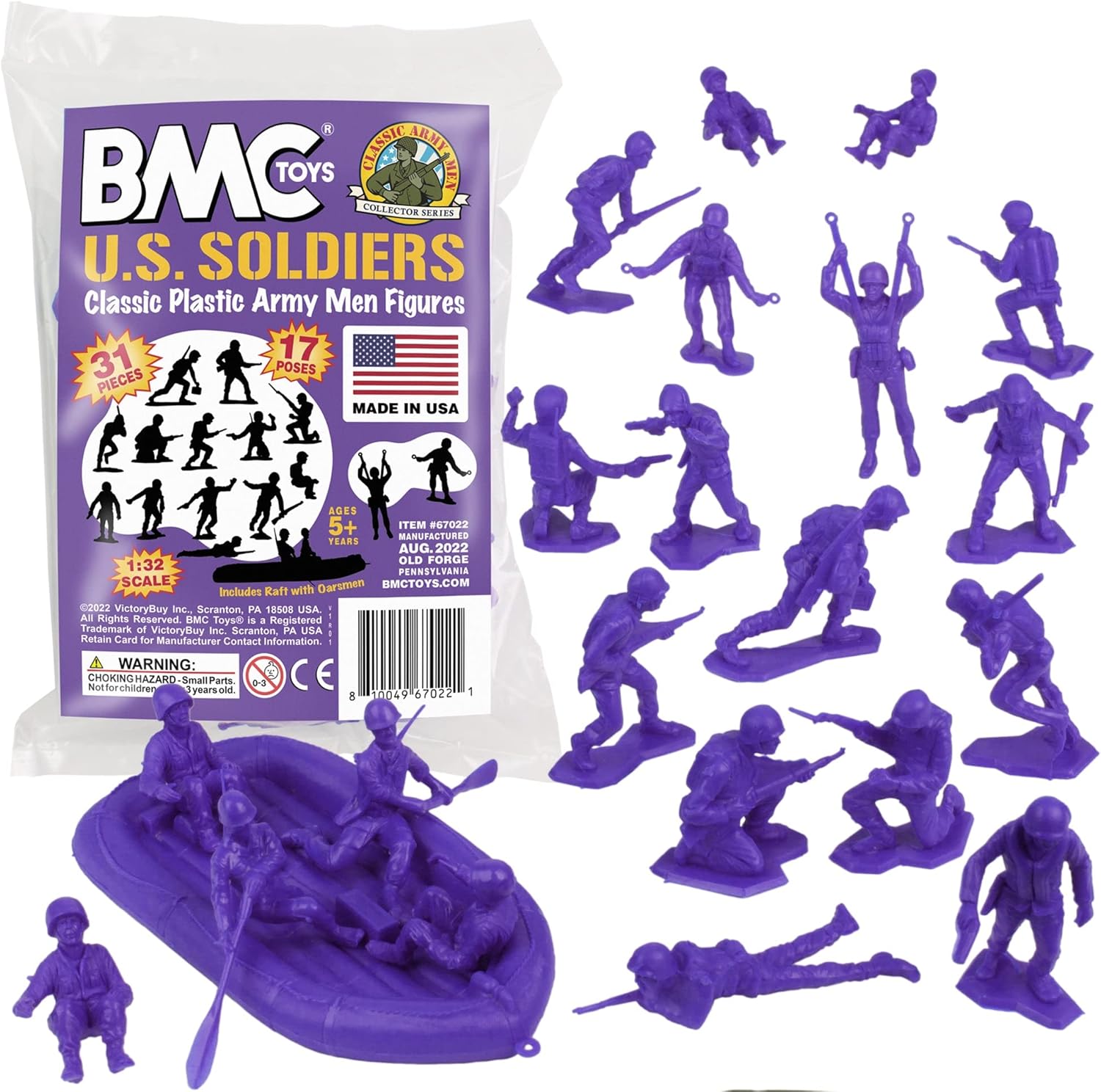 BMC Marx Plastic Army Men US Soldiers – 31 figuras moradas de la Segunda Guerra Mundial – Fabricado en Estados Unidos