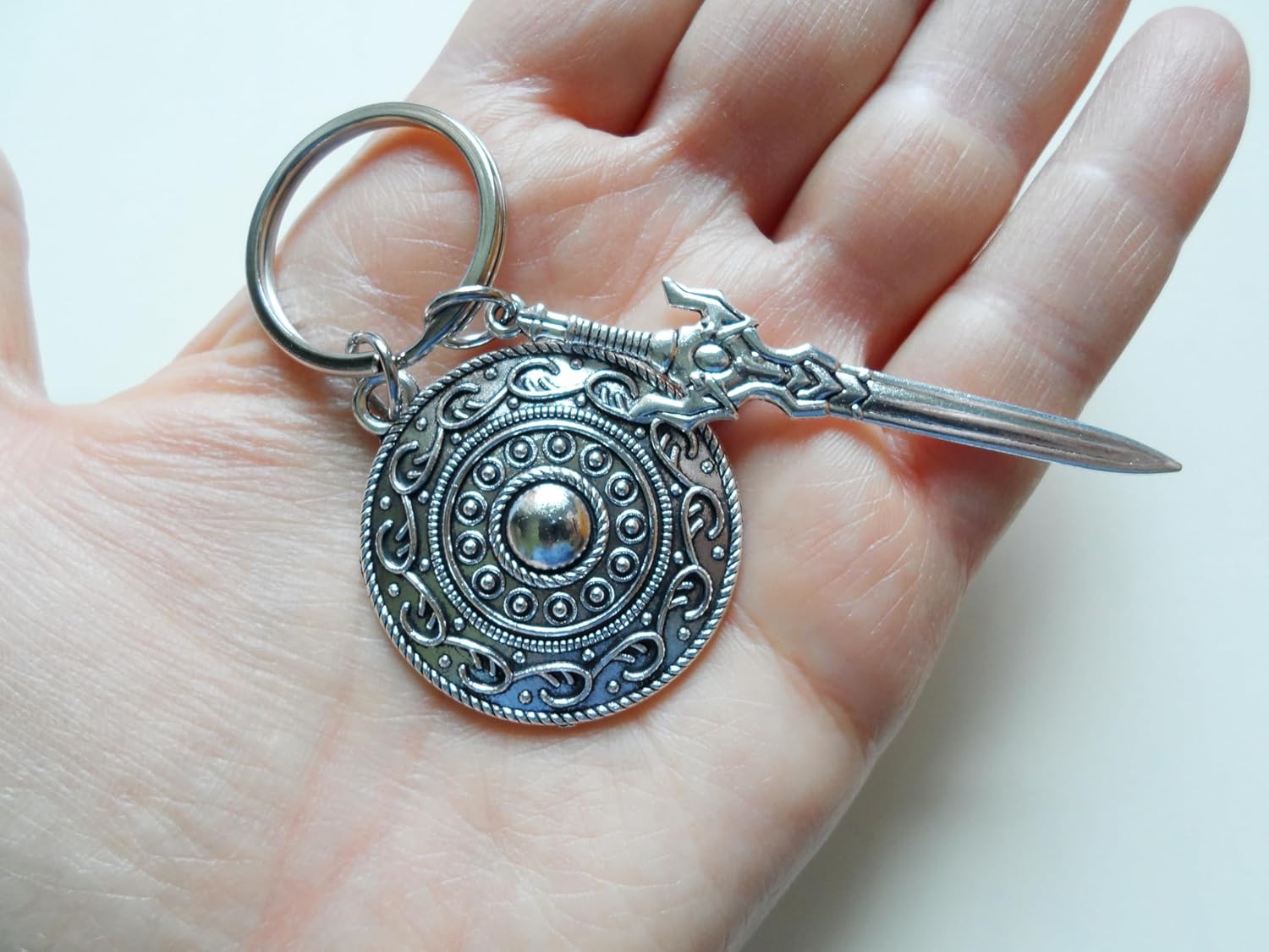 Shield & Sword Charm Keychain, Knight Keychain, Warrior Keychain, Fantasy Keychain