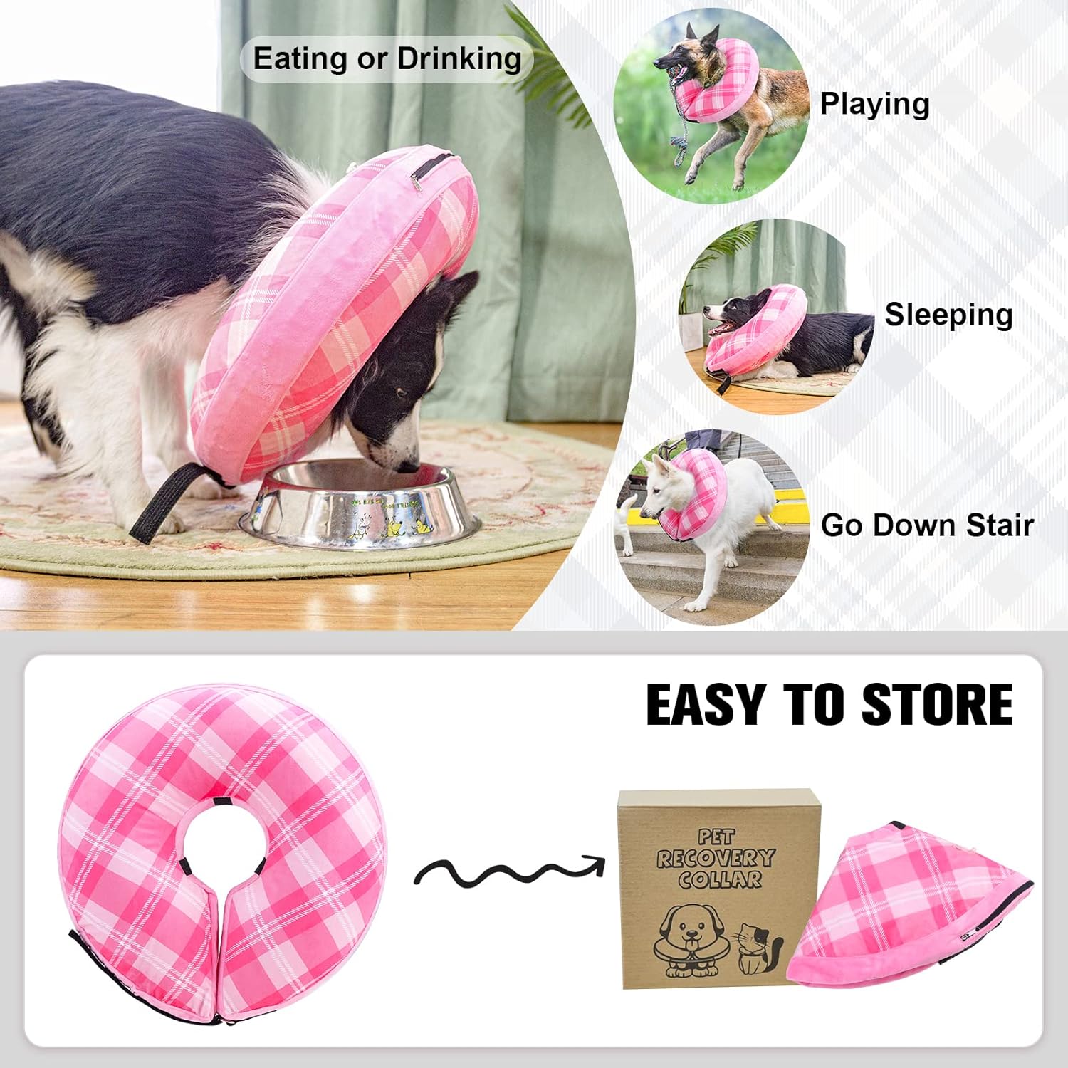 BEAUTYZOO Collar inflable con cono para perros pequeños, medianos y grandes, collar electrónico suave para recuperación de mascotas, alternativa