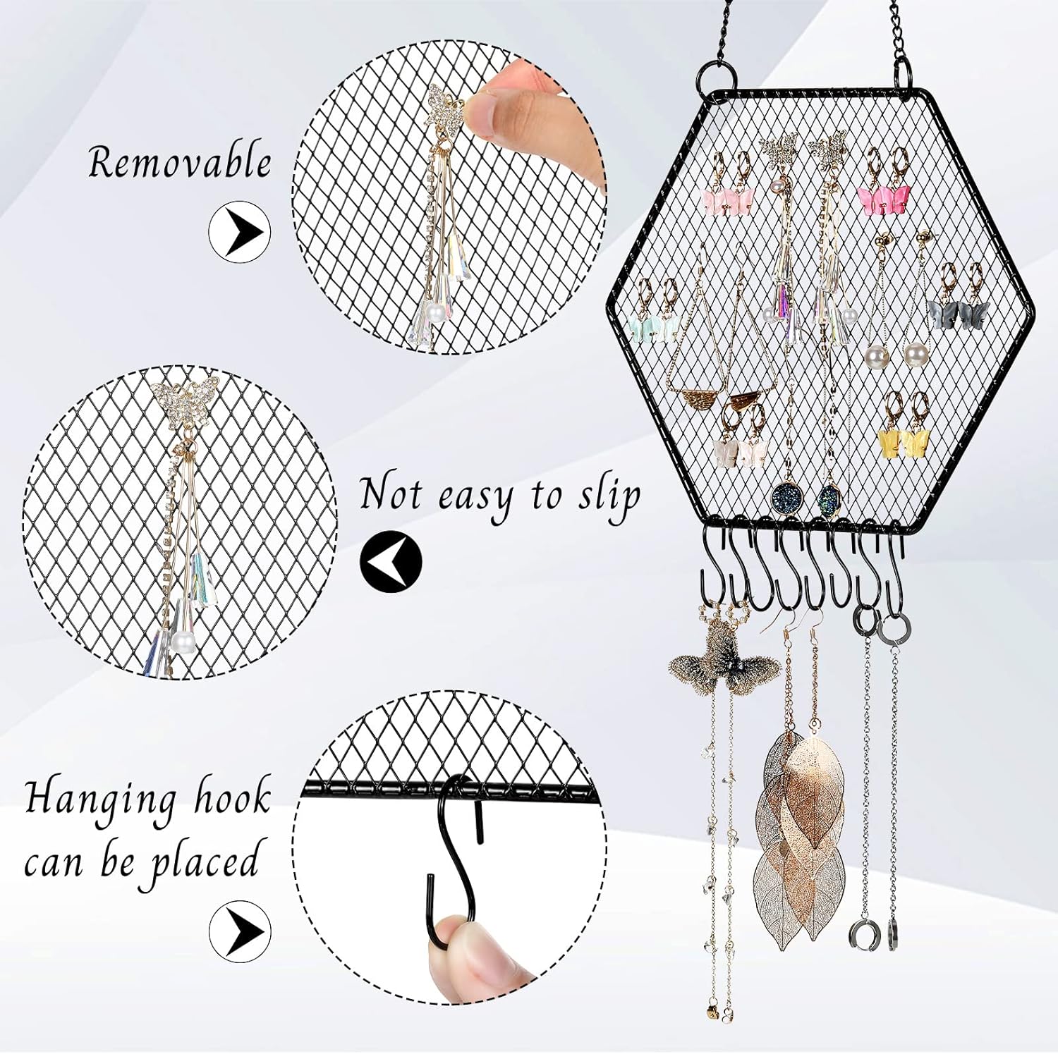 2 soportes de pared para aretes de pared, organizador de aretes colgantes, soporte decorativo con forma de cuadrícula de diamante, estante de