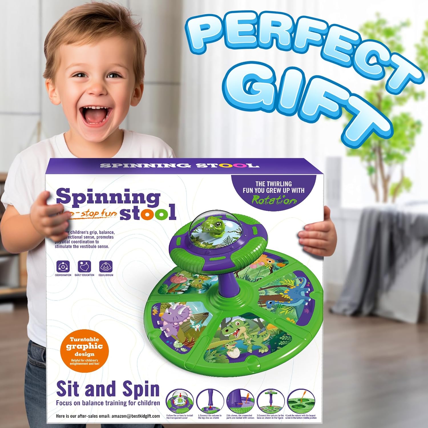 Dinosaurio sentado y giro, 360 Sit and Spin, juguete para niños pequeños de 1 2 a 3 años con LED y música, regalo de cumpleaños para niños y niñas