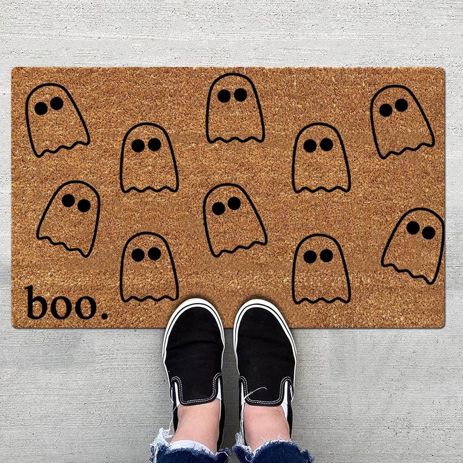 Felpudos interiores de calabaza de Halloween para puerta delantera, 23.6 x 15.7 pulgadas, diseño de Hello Come On in We Been Expecting You,