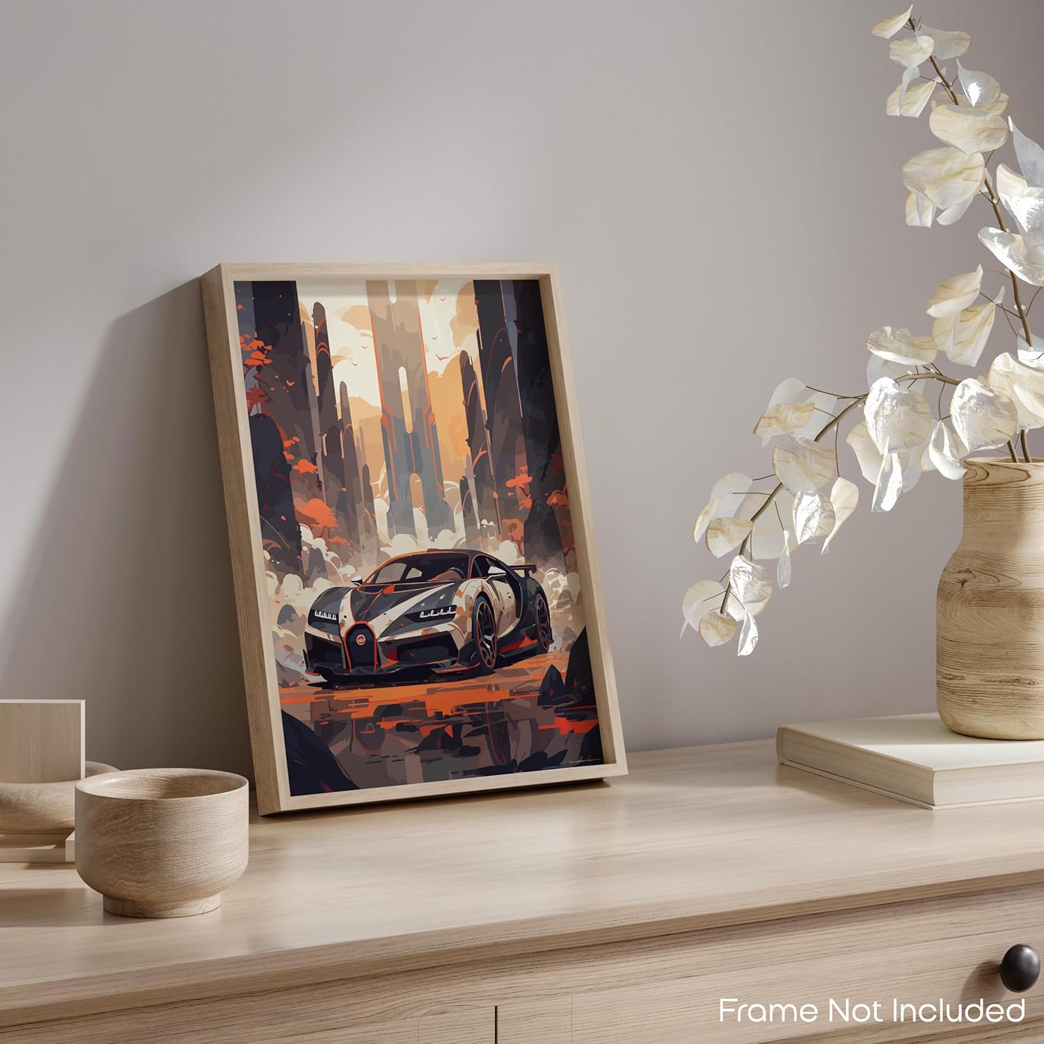 Inspirational Wall Art Co. – Elegante  Póster Bugatti Chiron – Póster de coche para habitación de niños – Decoración de pared del coche – Decoración