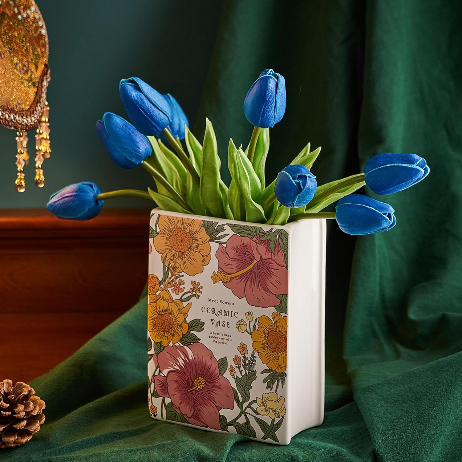 Florero de cerámica blanca con forma de libro, florero decorativo rectangular estético para flores, decoración única del hogar para centro de mesa,