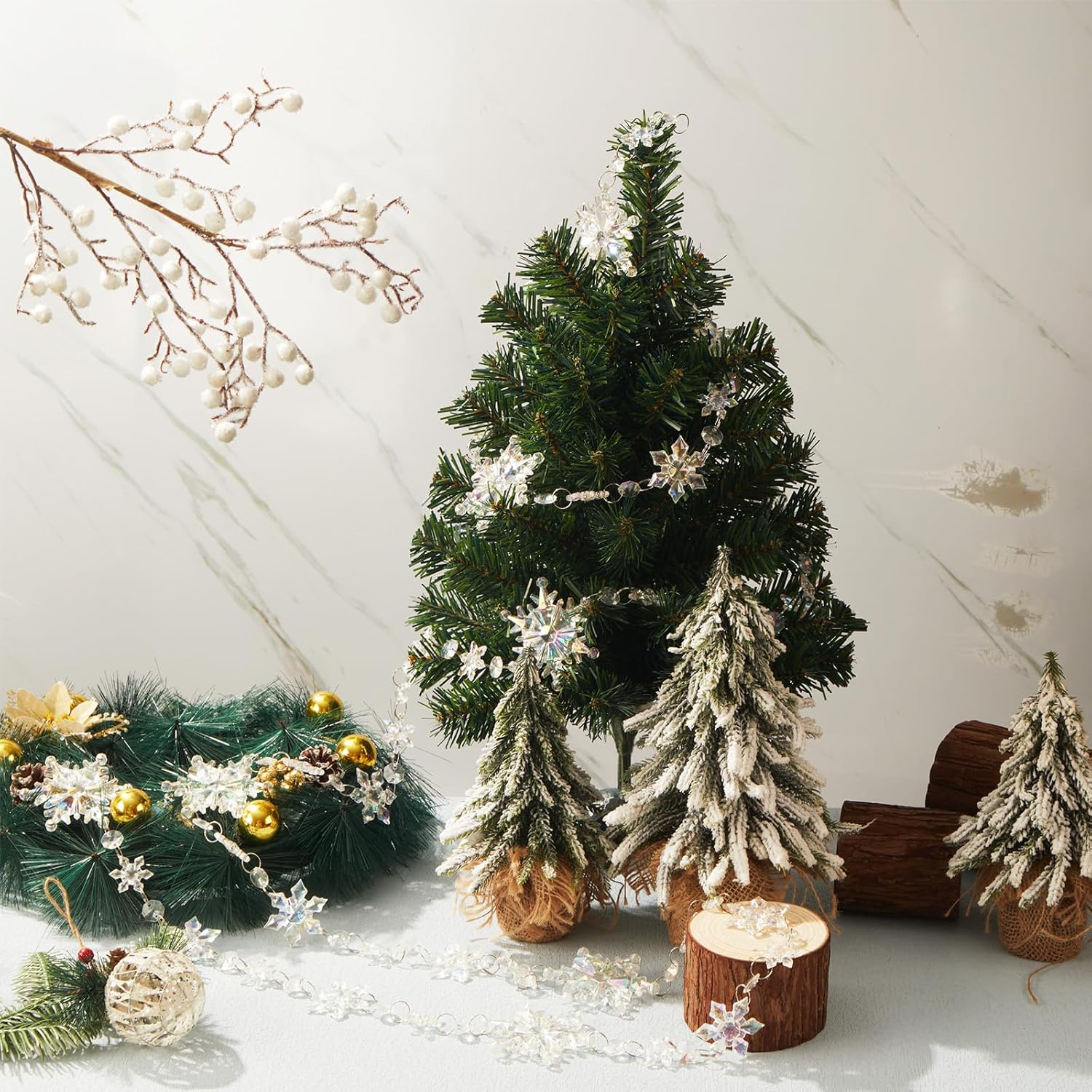 Guirnalda de árbol de copo de nieve de Navidad, guirnalda colgante de copos de nieve de cristal, adornos para árbol de Navidad, adornos temáticos de