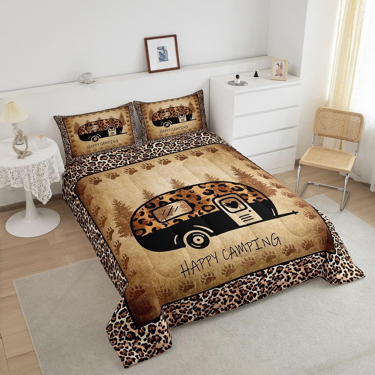 Erosebridal Happy Camping – Juego de ropa de cama con estampado de guepardo, tamaño Queen para niñas y mujeres, con estampado de animales, lindo