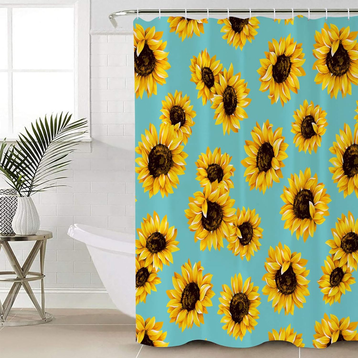 Shower Curtains for Bathroom Sunflower Aqua Vintage Background Waterproof Fabric Shower Curtain Set with 12 Hooks Quick Drying Bathroom Decor