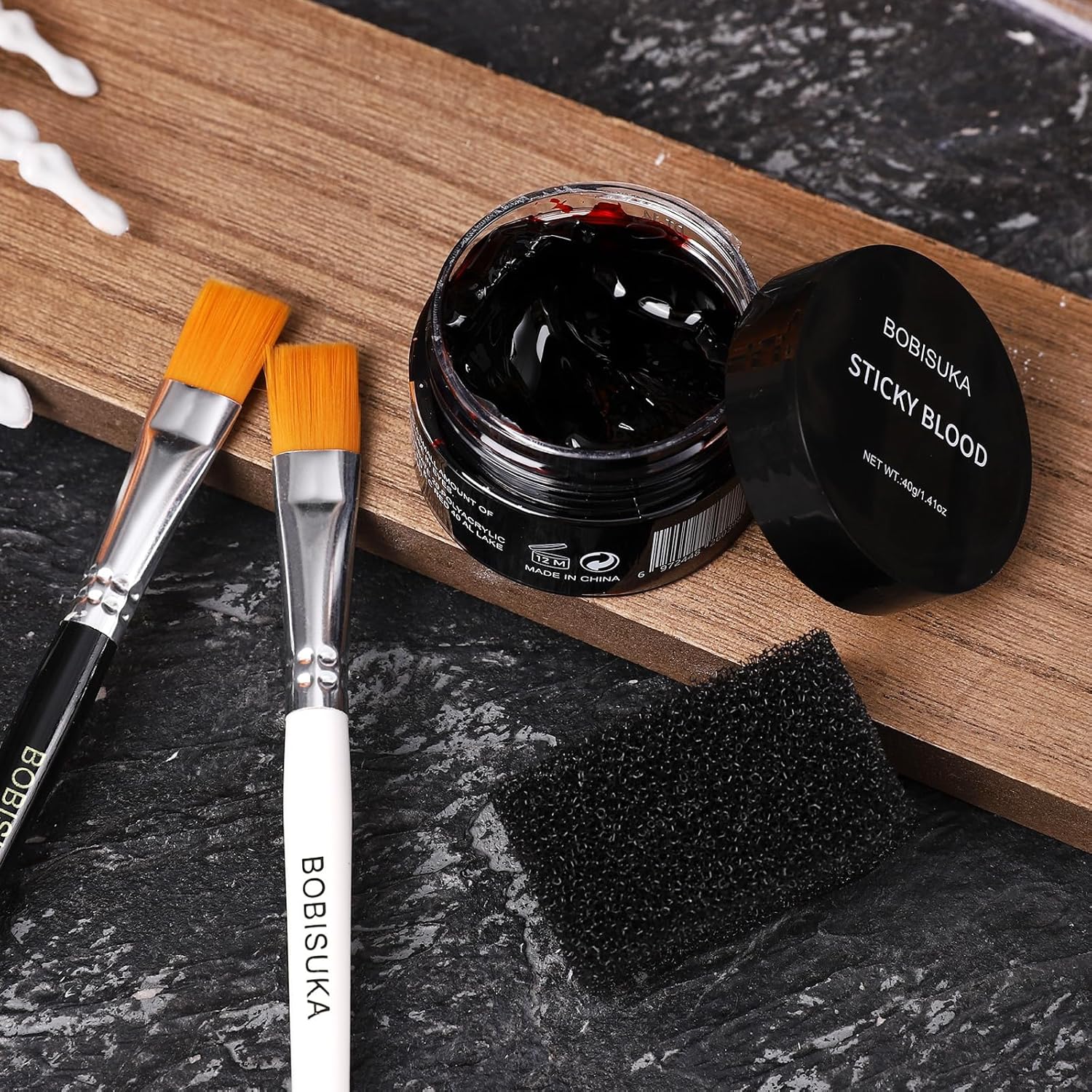 BOBISUKA Pintura facial y corporal al óleo en blanco y negro + juego de gel de sangre falsa coagulada, kit de paleta de pintura profesional de gran