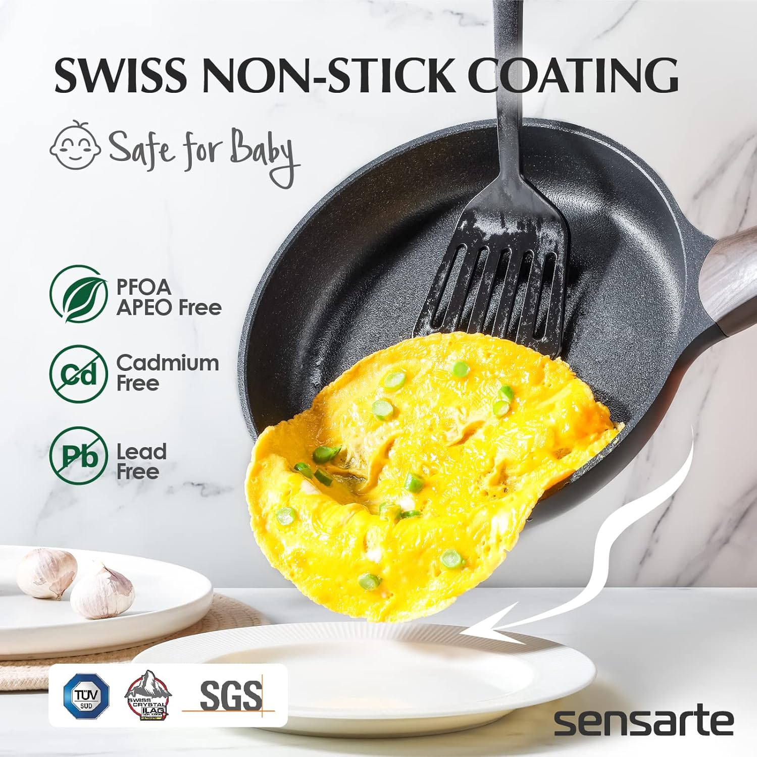 SENSARTE Juego de 4 utensilios de cocina antiadherentes, ollas y sartenes, sartén de 1.5 cuartos de galón con tapa y olla de 4.5 cuartos de galón,