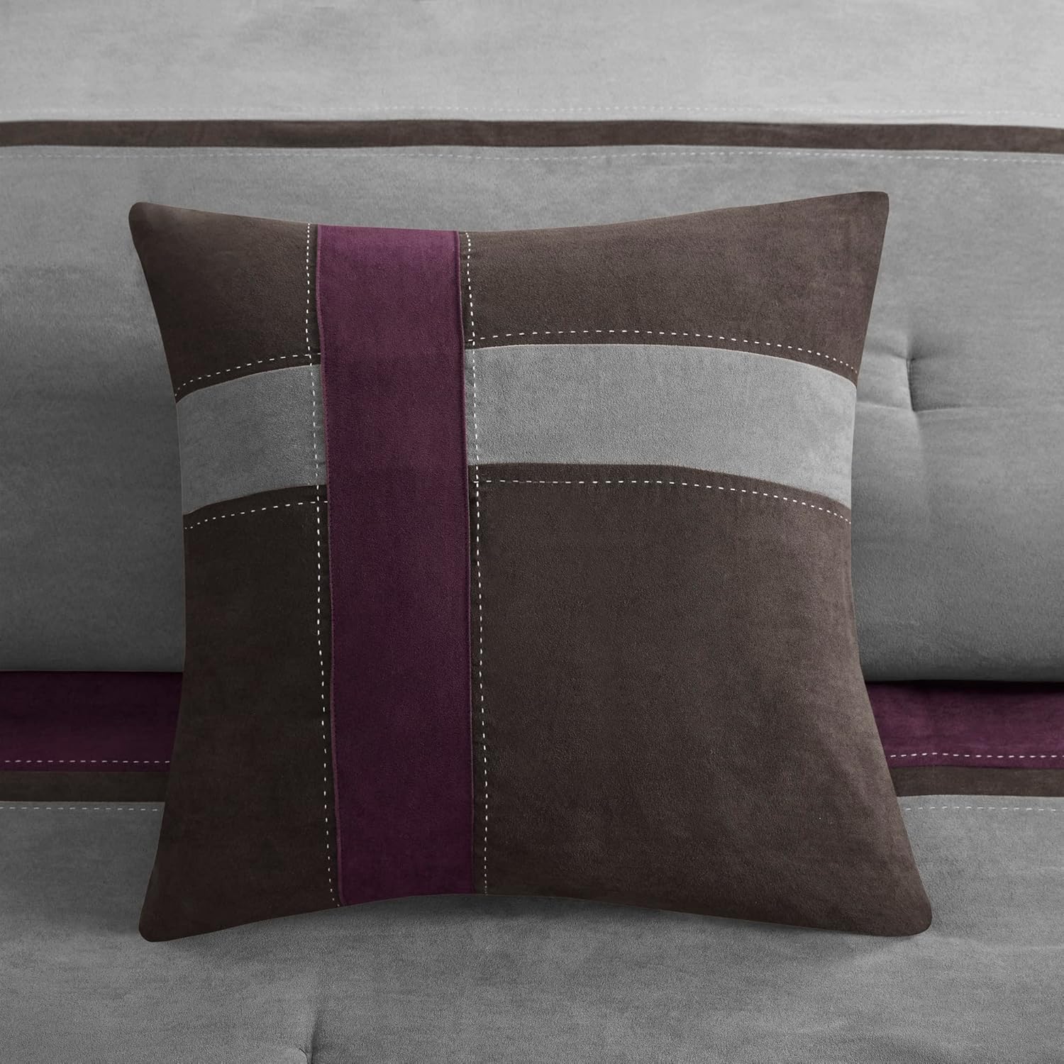 Madison Park Palisades Juego de edredón moderno de gamuza sintética, diseño de rayas, para todas las estaciones, ropa de cama acogedora alternativa