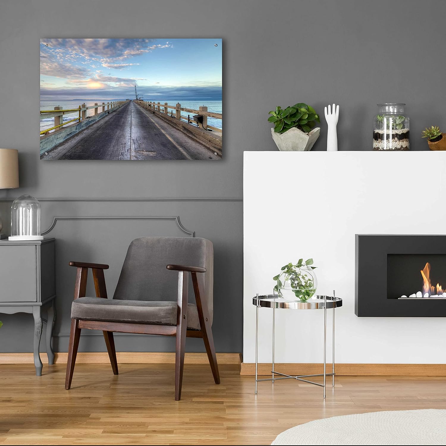 Epic Art ‘Carpinteria Pier View I’ de Chris Moyer, arte de pared de vidrio acrílico, 36″x24″
