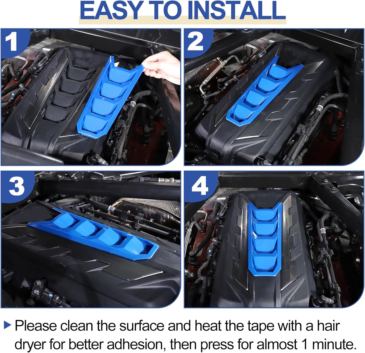 Cubierta de cubierta de motor compatible con Chevrolet Corvette C8 2020-2023, cubierta de panel de bahía de motor de plástico ABS (azul)