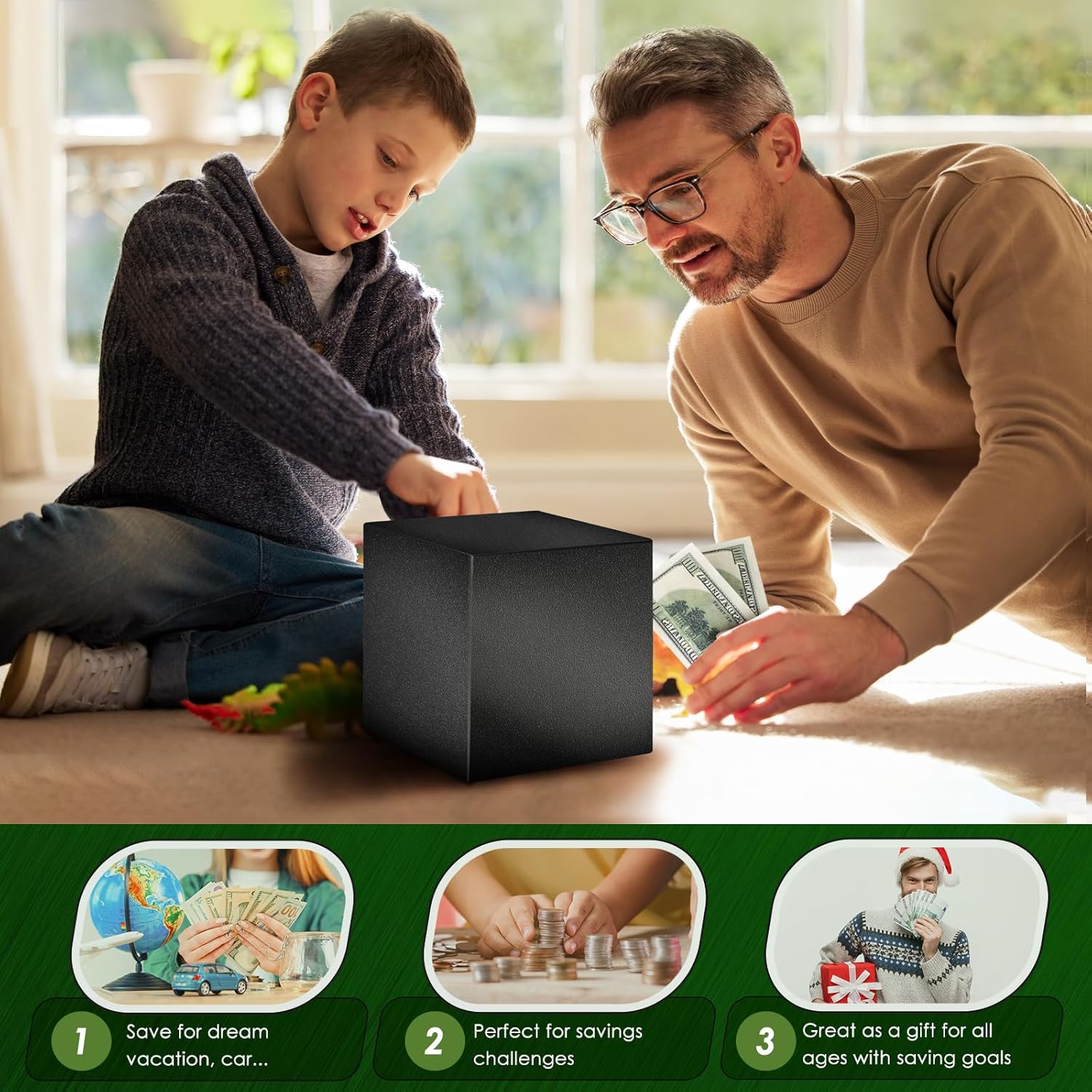Vcertcpl – Alcancía para adultos debe romperse para abrir, caja de dinero de acero inoxidable segura para ahorrar efectivo, alcancía irrompible para