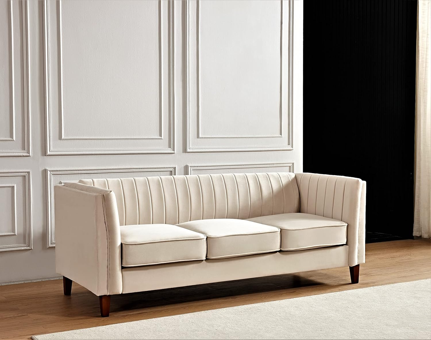Container Furniture Direct Sofá moderno de terciopelo de lujo para sala de estar, con espuma de alta densidad, tapicería de tela suave, cojines