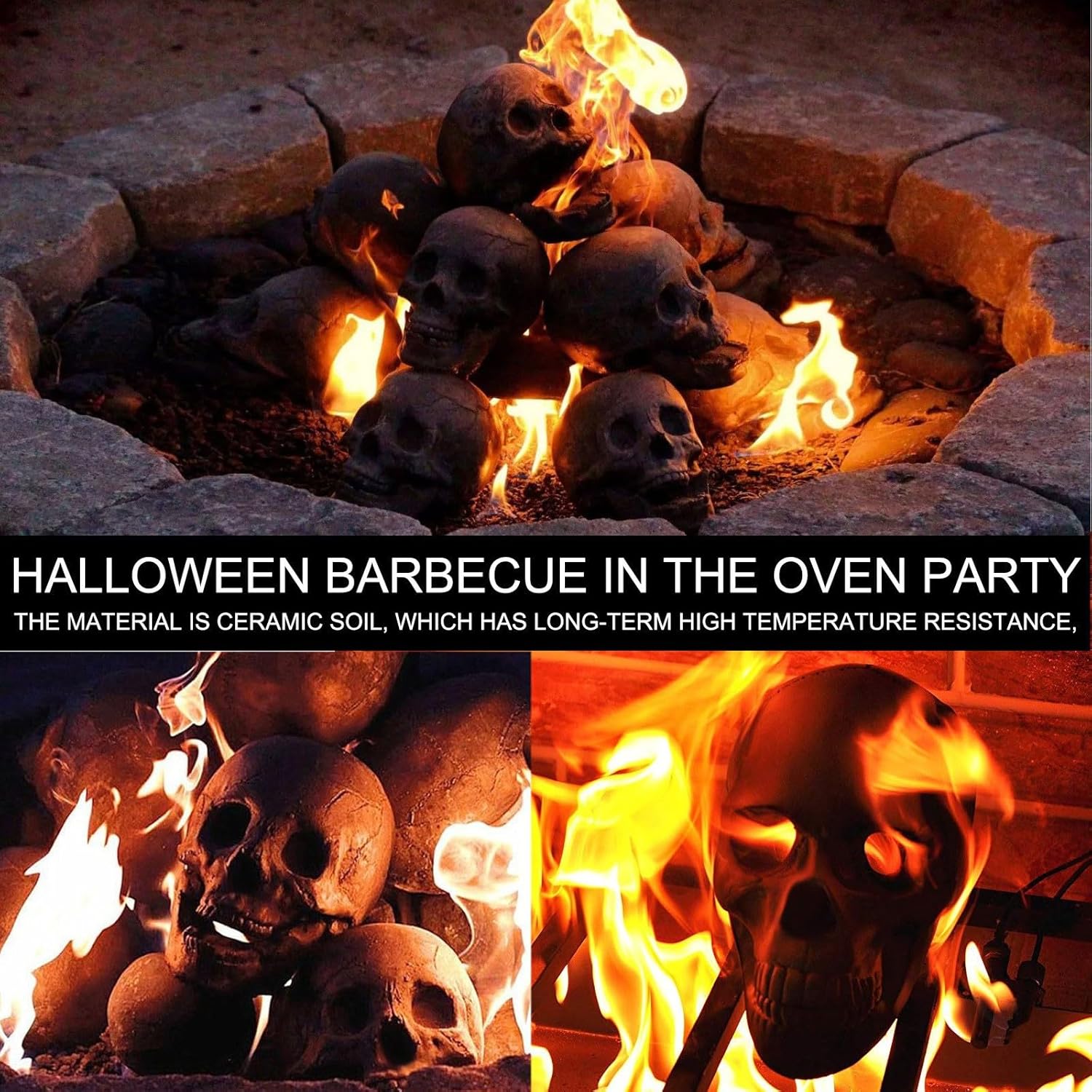 1 decoración de esqueleto de Halloween, resina ignífuga reutilizable para hoguera, chimenea, hoguera, estufa de Halloween, barbacoa, simulación de