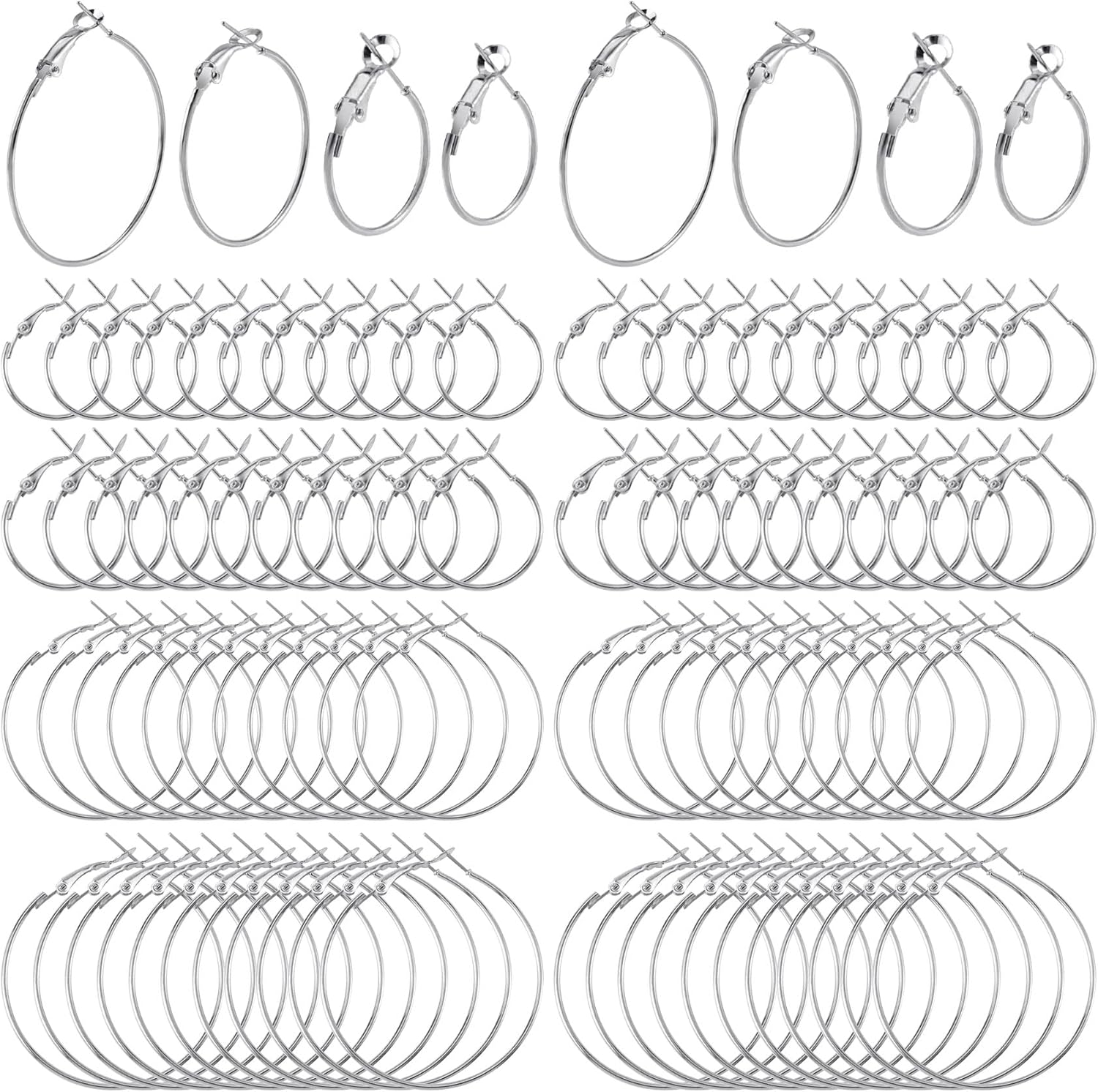 PAGOW 96 aros de aretes para hacer joyas, aretes redondos de aleación hipoalergénica, aretes de plata abiertos, accesorios de arte para manualidades