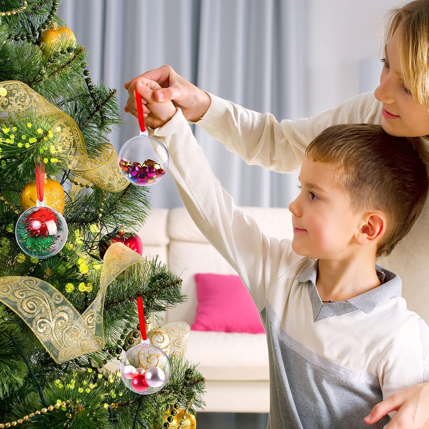 Aneco 30 bolas de plástico transparente rellenables de 1.97 pulgadas (1.969 in) para manualidades, adornos de bolas de árbol de Navidad,