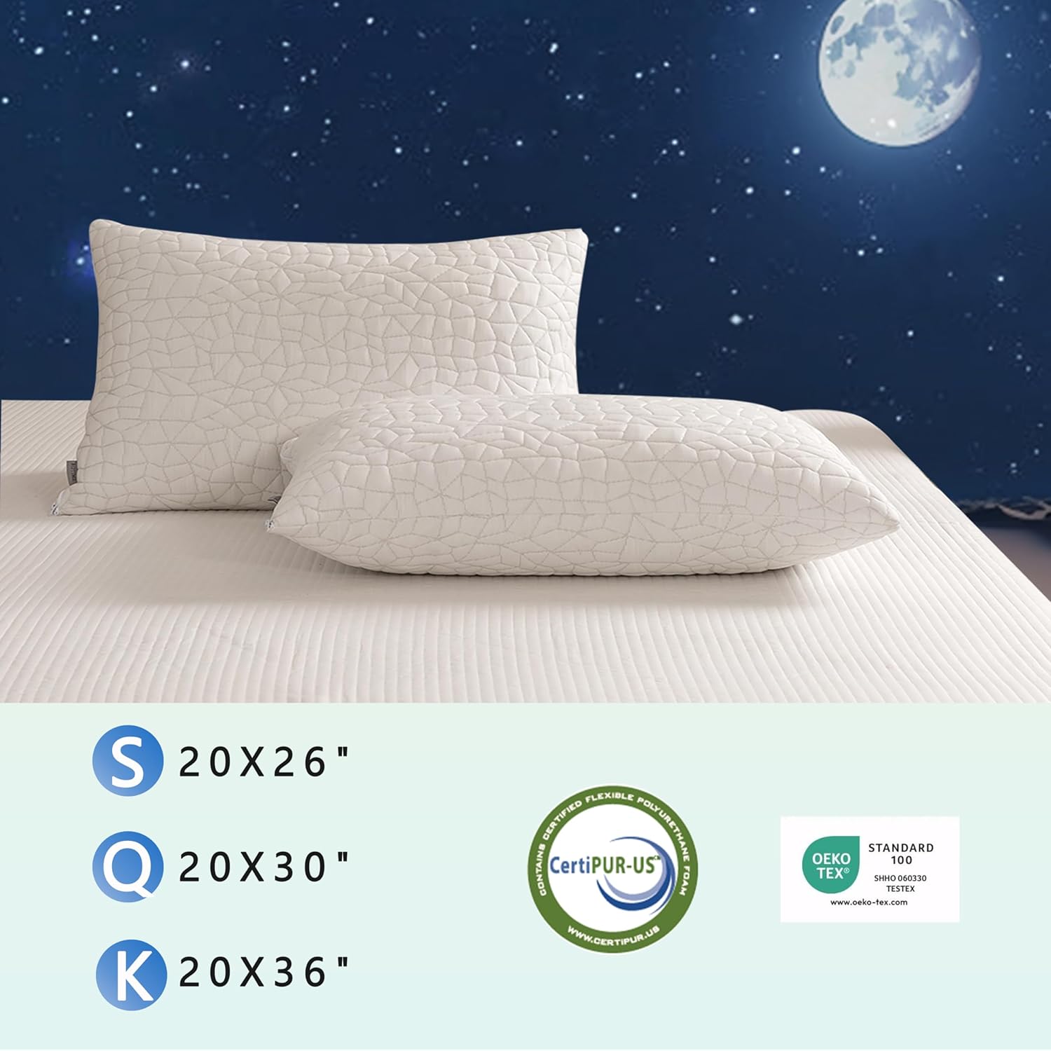 Almohada de espuma viscoelástica triturada, tamaño Queen (1 unidad), almohada de cama ajustable para personas que duermen boca abajo, cómoda