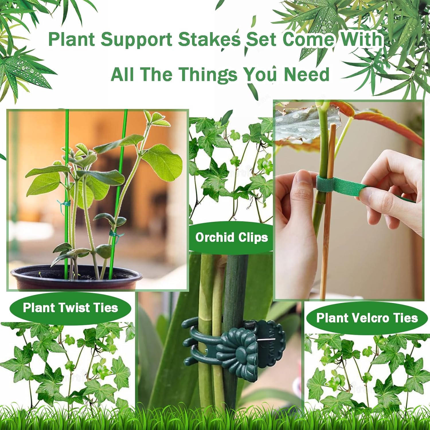 Juego de 5 estacas ajustables de 40 pulgadas de soporte para plantas, postes de enrejado para plantas en macetas de interior y exterior, estaca de