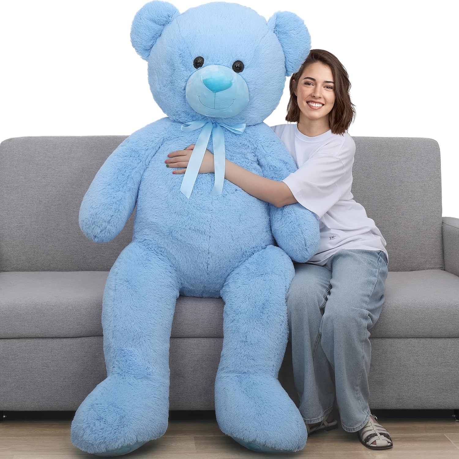 Tezituor Oso de peluche gigante de 5 pies, suave y abrazable para el día de San Valentín, para novia y novio, regalo clásico de oso de peluche azul