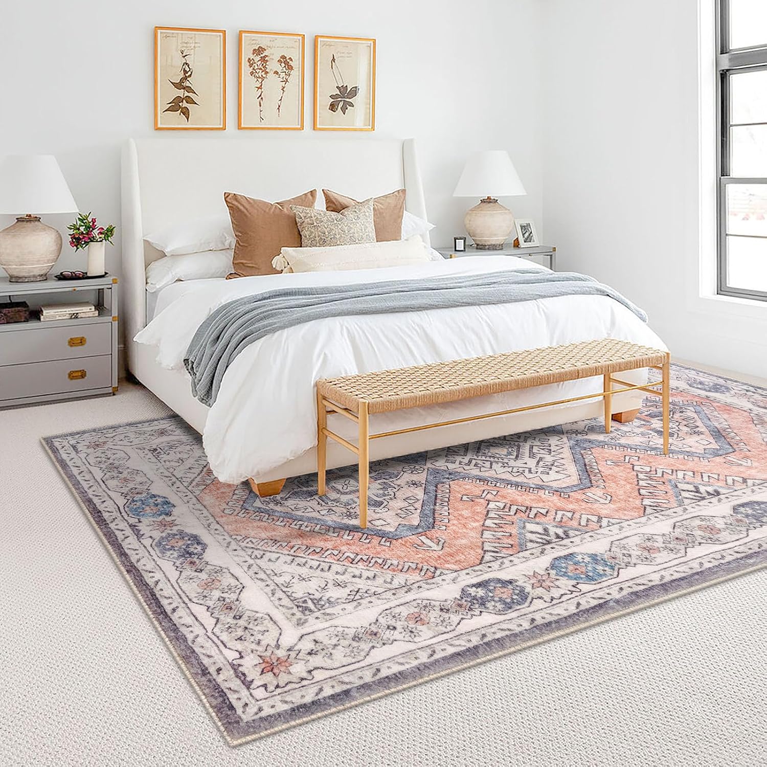 KUTA Alfombra oriental de 5 x 7 pies, color durazno, lavable para sala de estar, ultra suave, antideslizante, alfombra de dormitorio, alfombra de