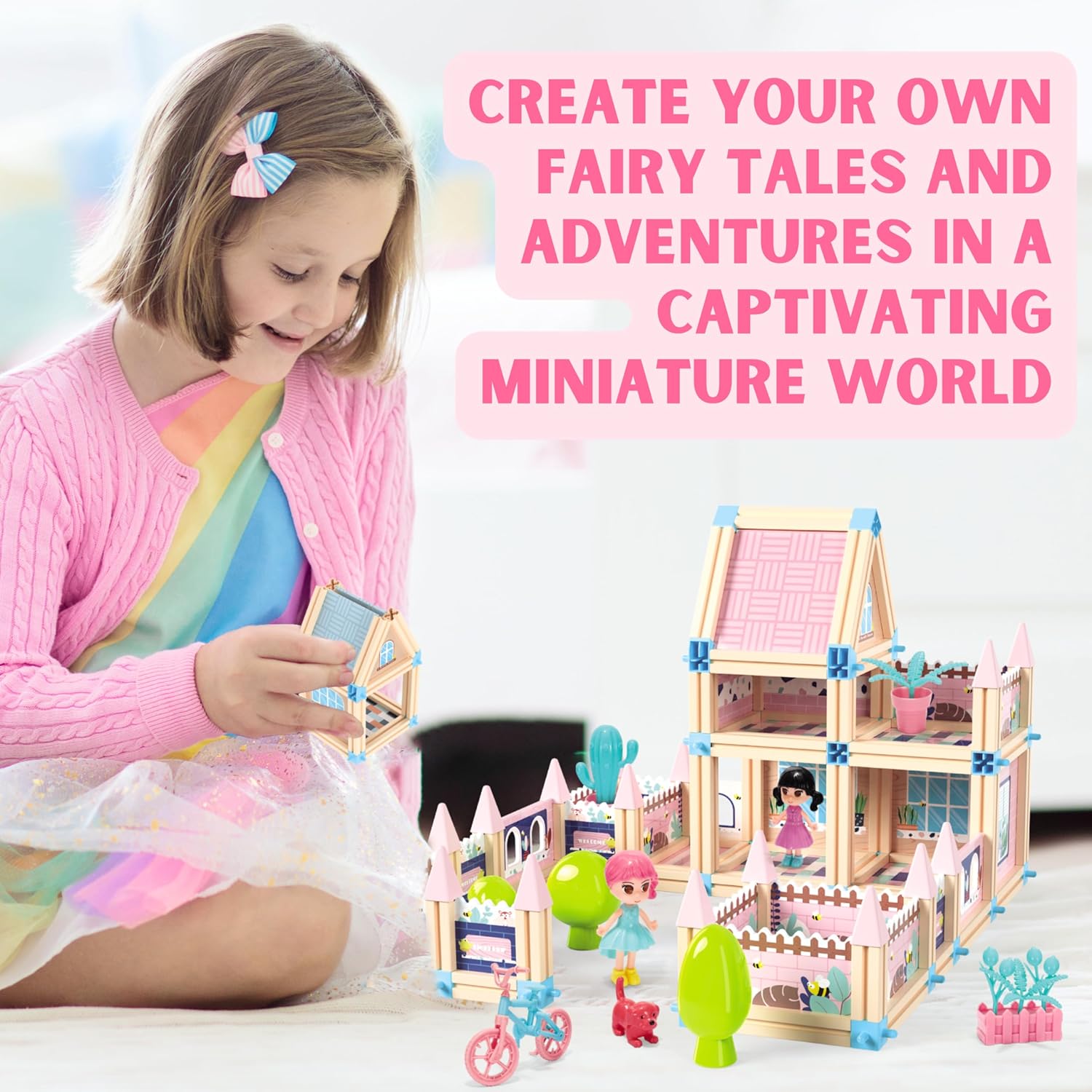 Juego de 396 piezas de juguetes de construcción de casas de muñecas 3D de castillo de princesa, juguetes de bloques de construcción STEM Montessori
