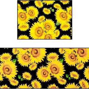 Juego de 2 alfombras y tapetes de cocina de girasol, lavables, antifatiga, antideslizantes, duraderos, cómodos, para cocina, oficina, fregadero, Juego de 2 alfombras y tapetes de cocina de girasol, lavables, antifatiga, antideslizantes, duraderos, cómodos, para cocina, oficina, fregadero,